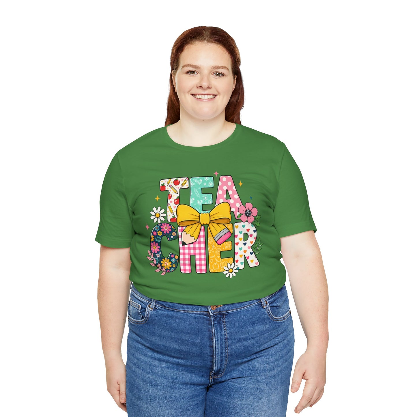 Teacher Floral Bow T-Shirt — Cute 'Teach er' Colorful School Shirt for Teachers