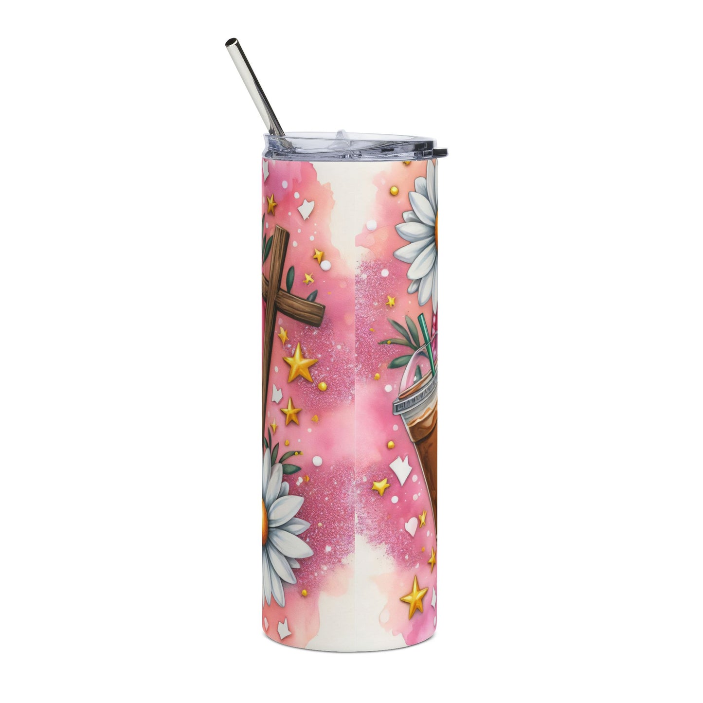 20oz Stainless Tumbler — "Jesus Fills My Cup" Floral Daisy Faith Travel Mug