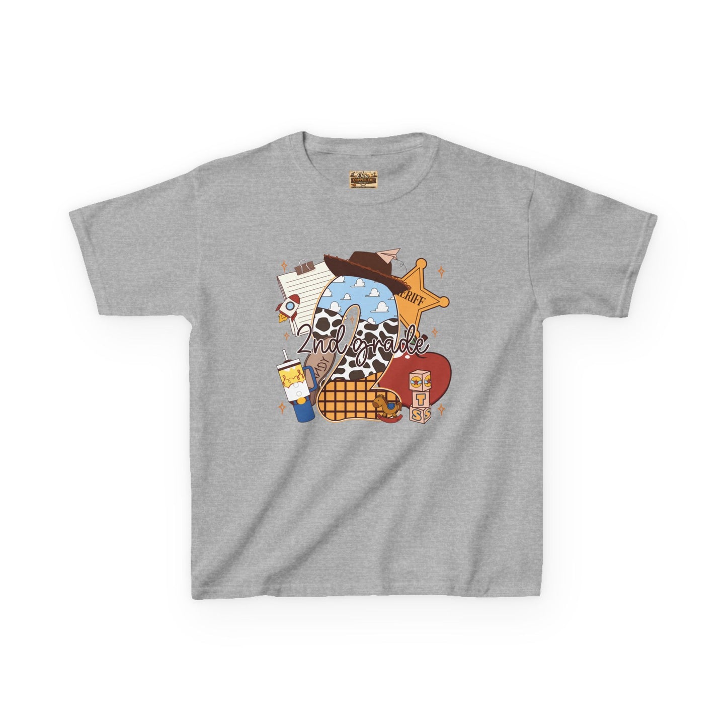 Kids Graphic Tee — Cute Western Sheriff Skull Cowboy Design