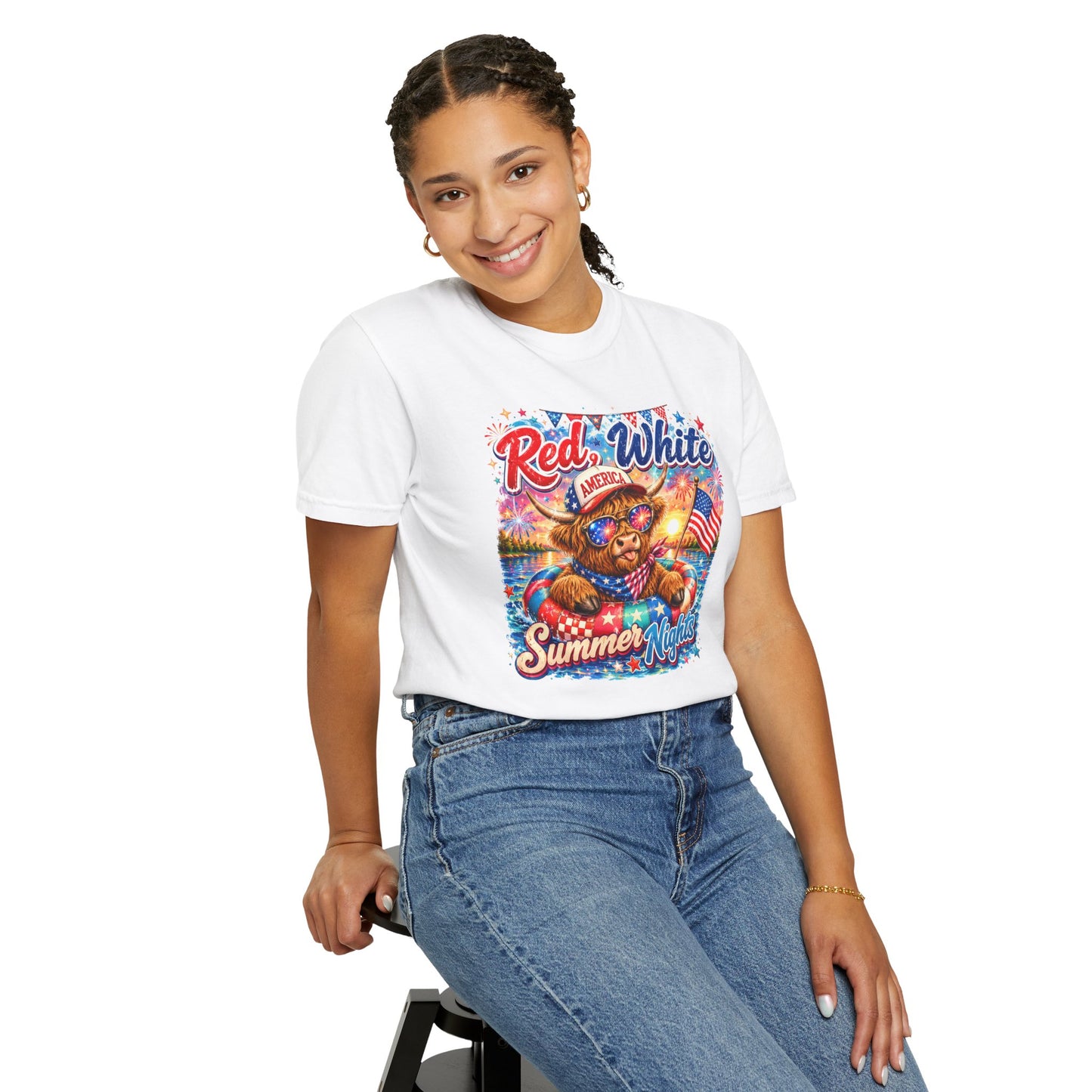 Red, White & Summer Nights T-Shirt — Patriotic Fourth of July Bear Graphic Tee