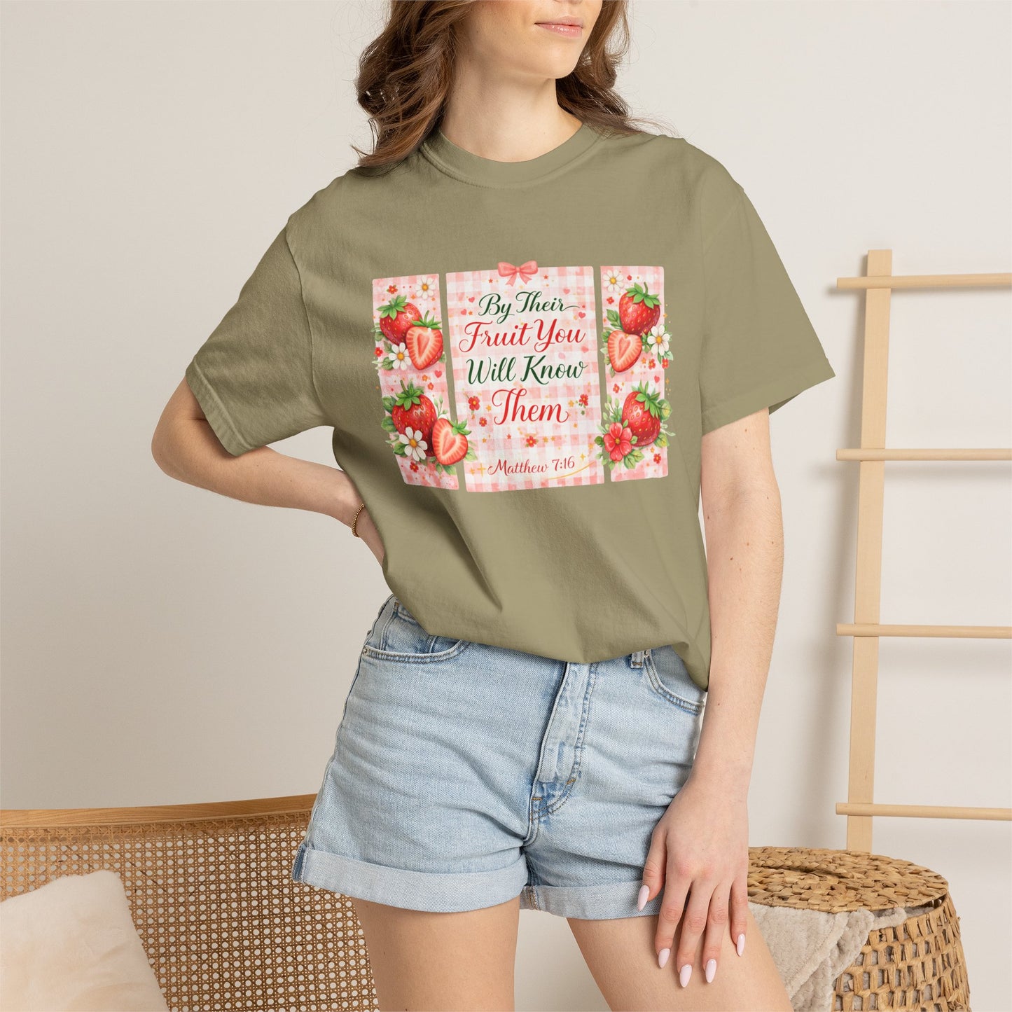T-Shirt — “By Their Fruit You Will Know Them” Floral Strawberry Graphic Tee