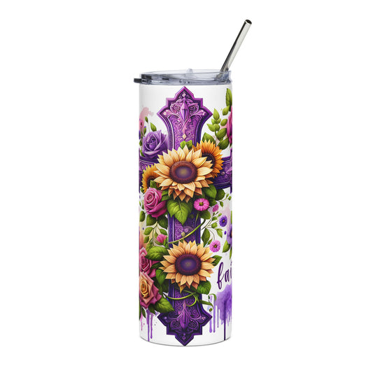 20oz Floral Cross Stainless Steel Tumbler with Sunflowers & Butterflies
