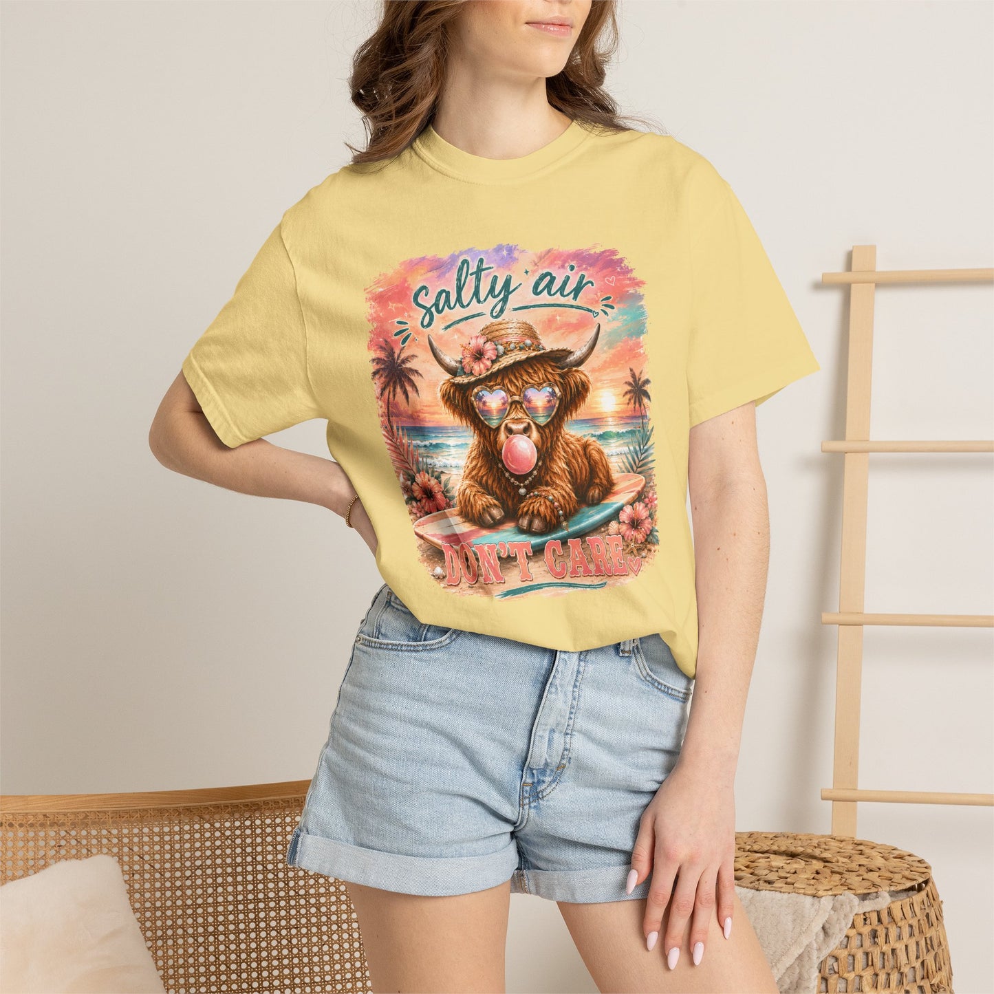 Salty Air "Don't Care" Beach Cow Graphic T-Shirt