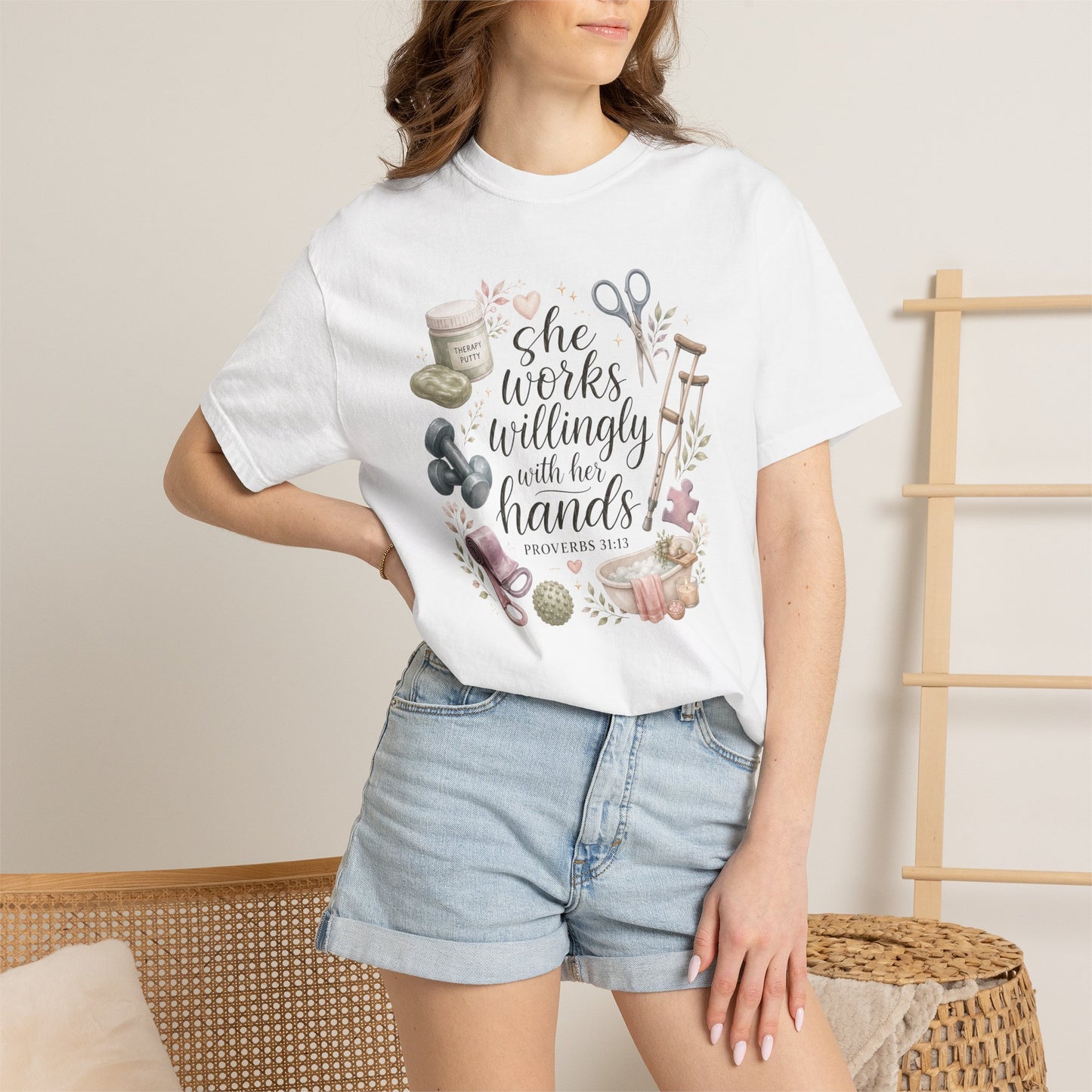 She Works Willingly With Her Hands T-Shirt — Christian Crafting Tee