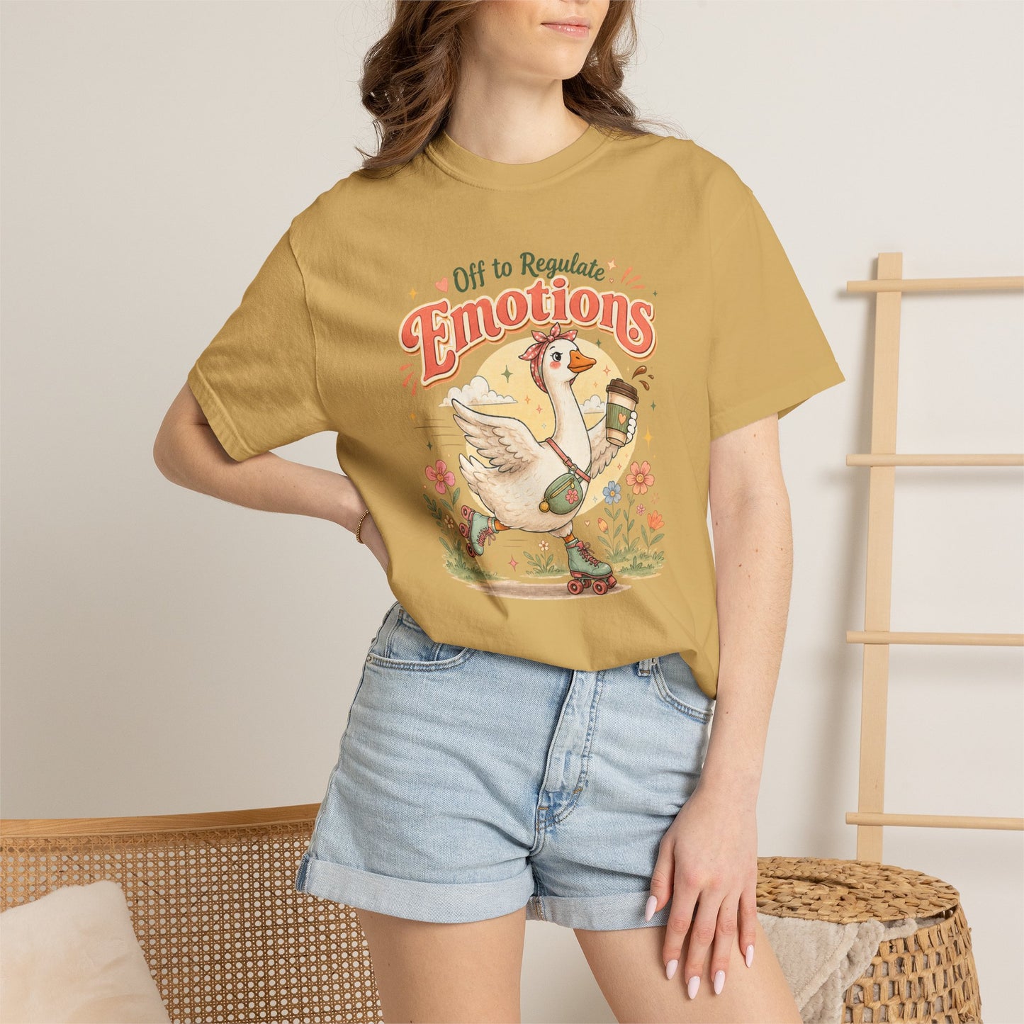 Emotions Duck Graphic T-Shirt — "Off to Regulate" Vintage Coffee Tee