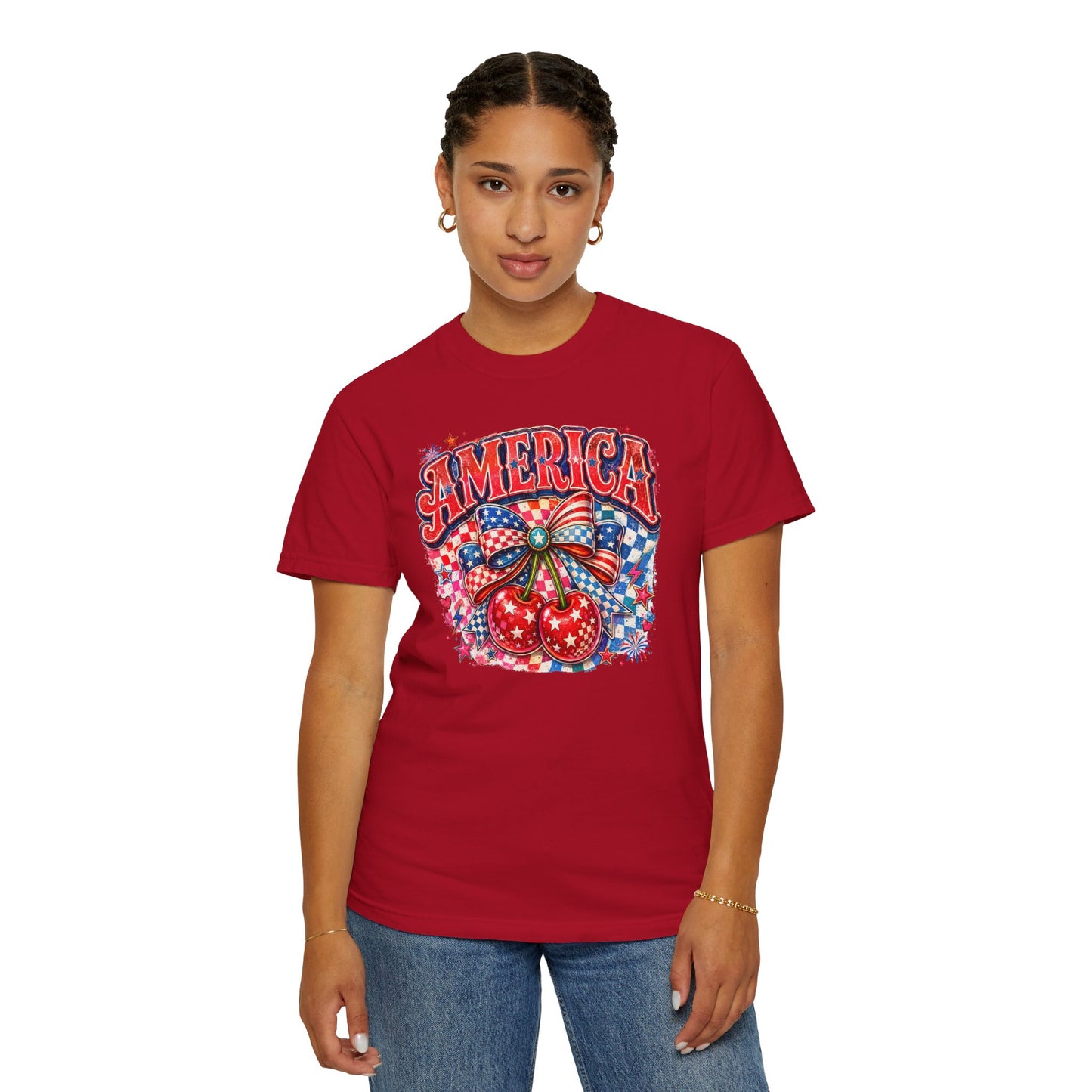 America Cherry Graphic T-Shirt — Patriotic 4th of July Tee