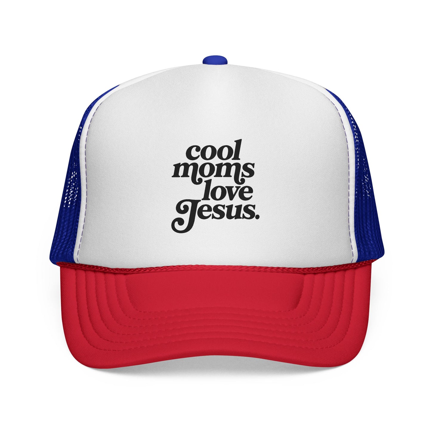 Trucker Cap — "Cool Moms Love Jesus" Retro Script Faith Hat