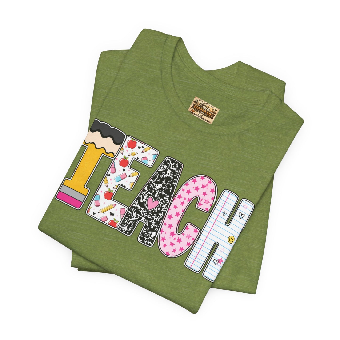 Teach Colorblock Graphic Tee – Cute Patterned Teacher T-Shirt