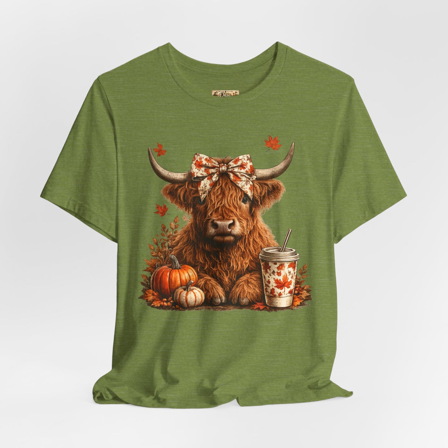 Autumn Highland Cow Tee — Fall Pumpkin Latte Graphic T-Shirt