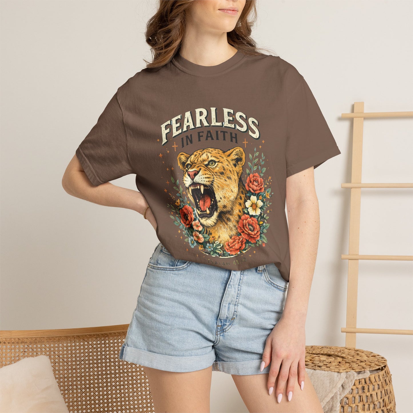 Fearless in Faith Lion T-Shirt — Floral Vintage Christian Graphic Tee