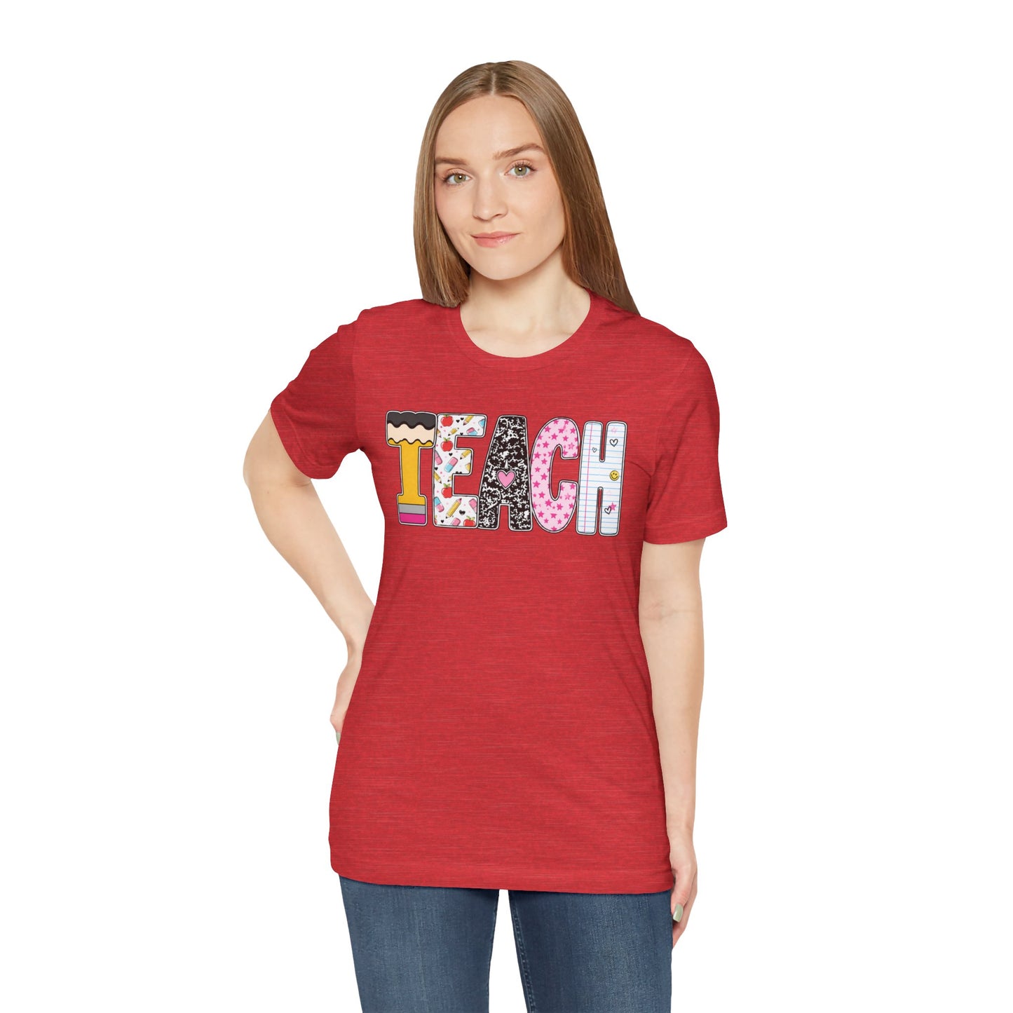 Teach Colorblock Graphic Tee – Cute Patterned Teacher T-Shirt