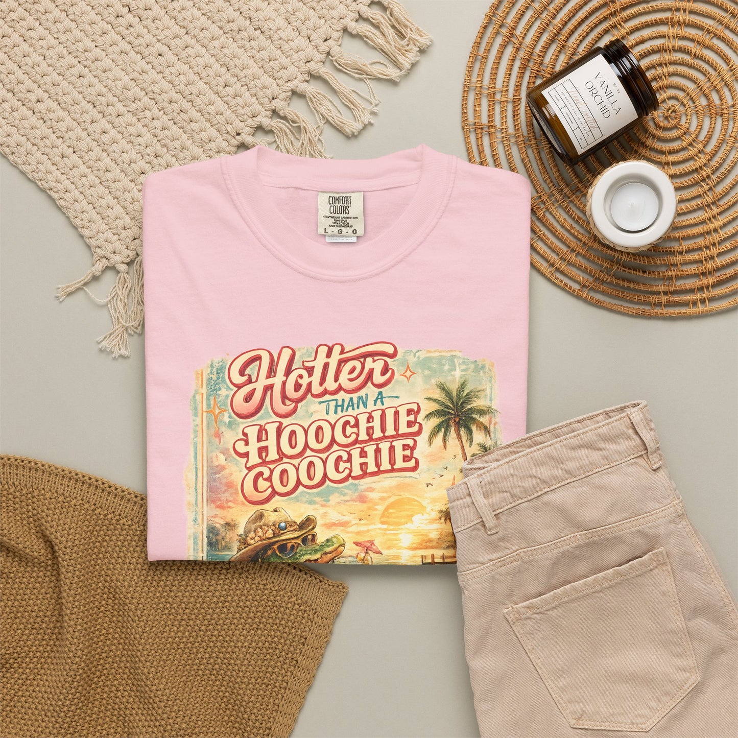 "Hotter Than a Hoochie Coochie" Retro Alligator Beach Graphic