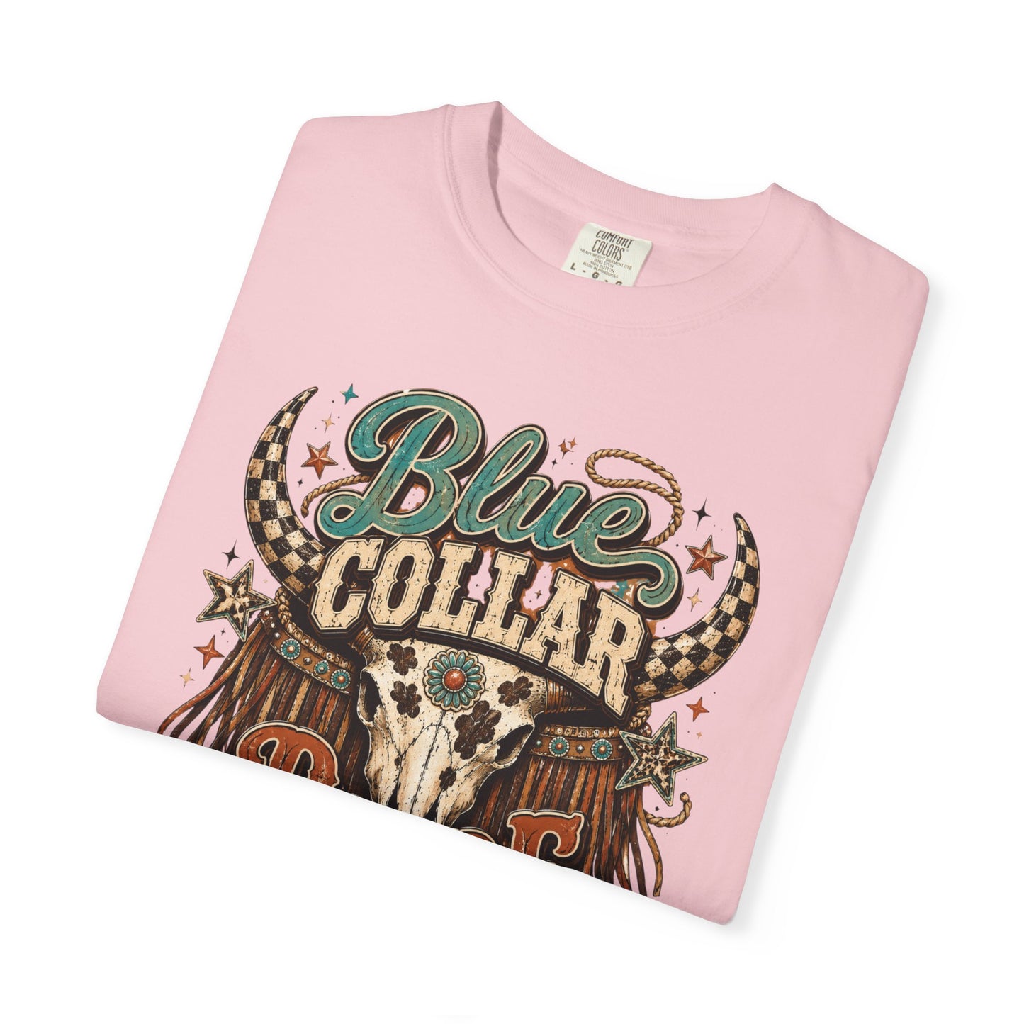 Blue Collar Babe Graphic T-Shirt — Western Skull Cowgirl Tee