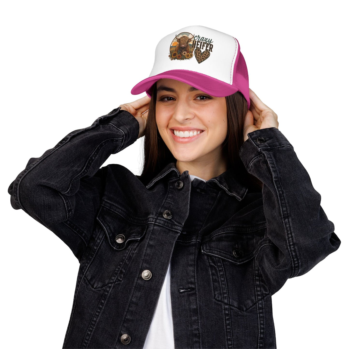 Crazy Heifer Trucker Hat — Sunflower Highland Cow Farm Cap