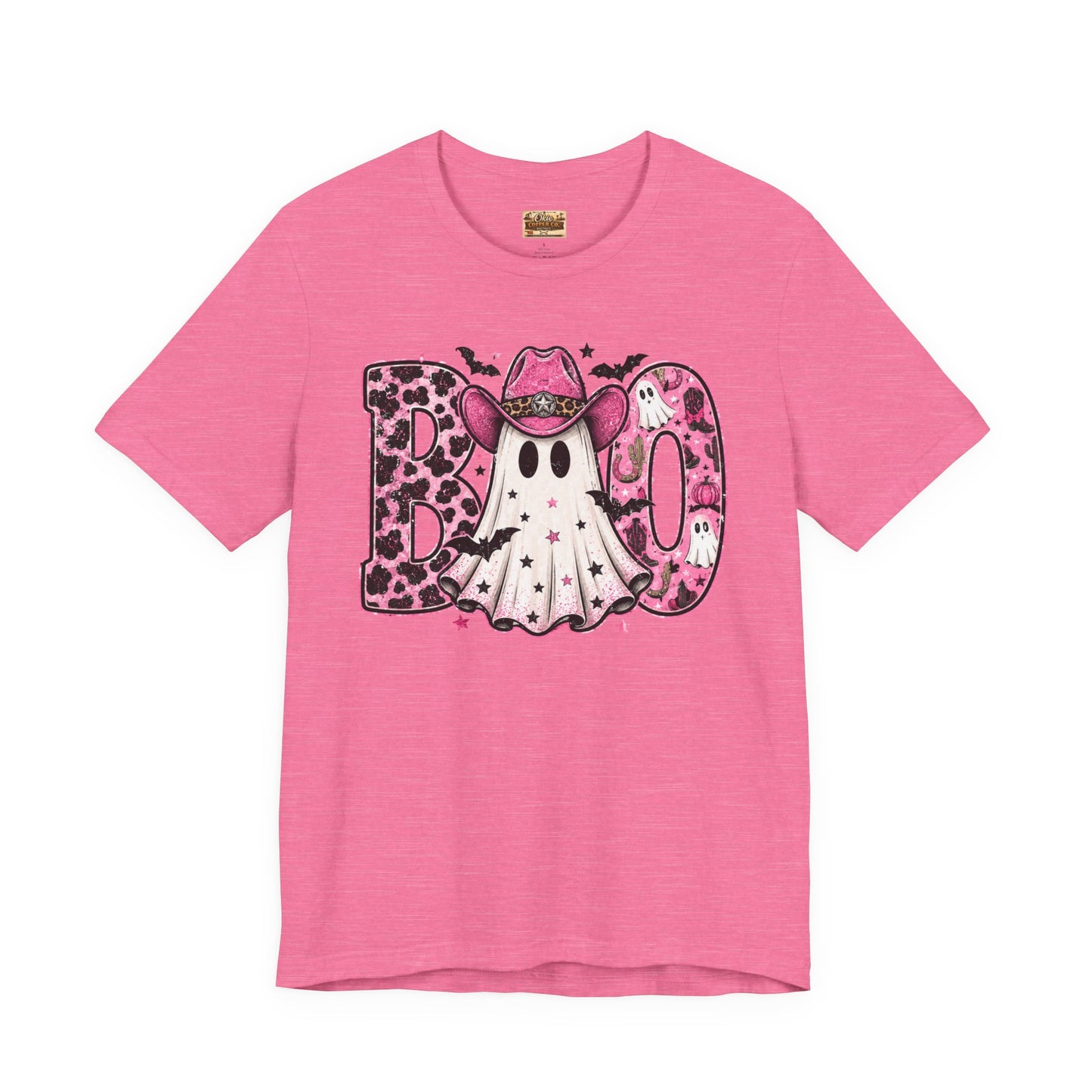 Boo Pink Leopard Ghost Tee — Cute Cowgirl Halloween T-Shirt