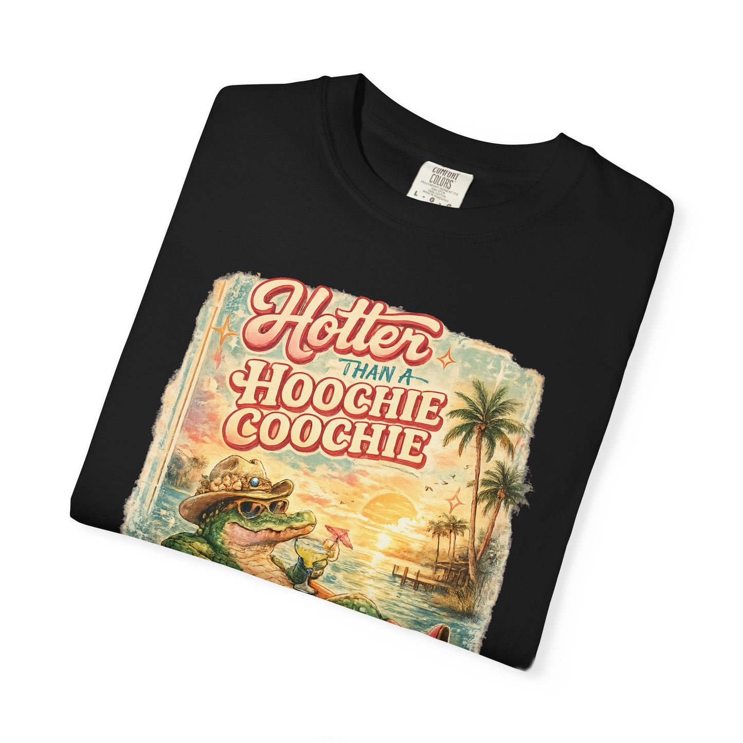 "Hotter Than a Hoochie Coochie" Retro Alligator Beach Graphic