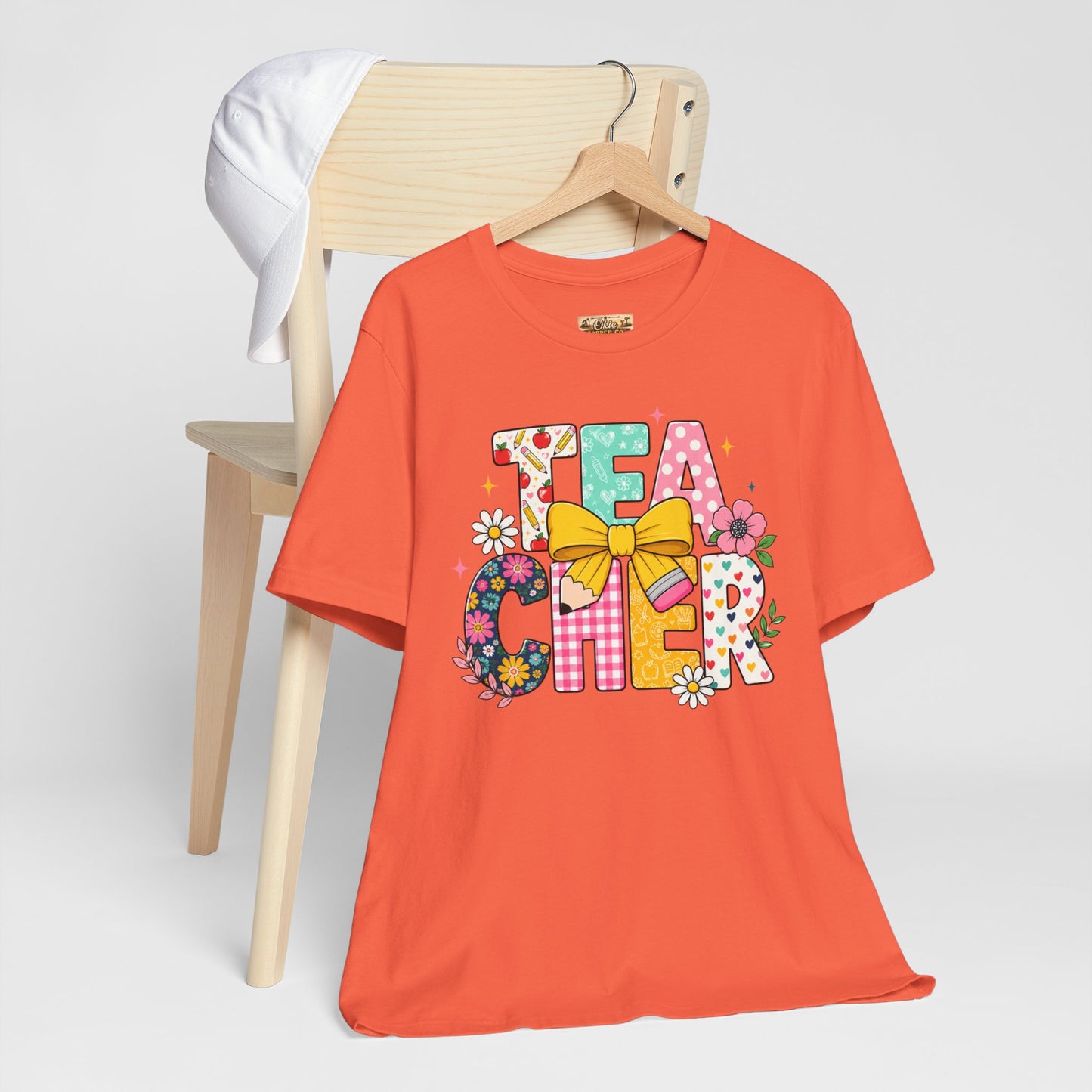 Teacher Floral Bow T-Shirt — Cute 'Teach er' Colorful School Shirt for Teachers
