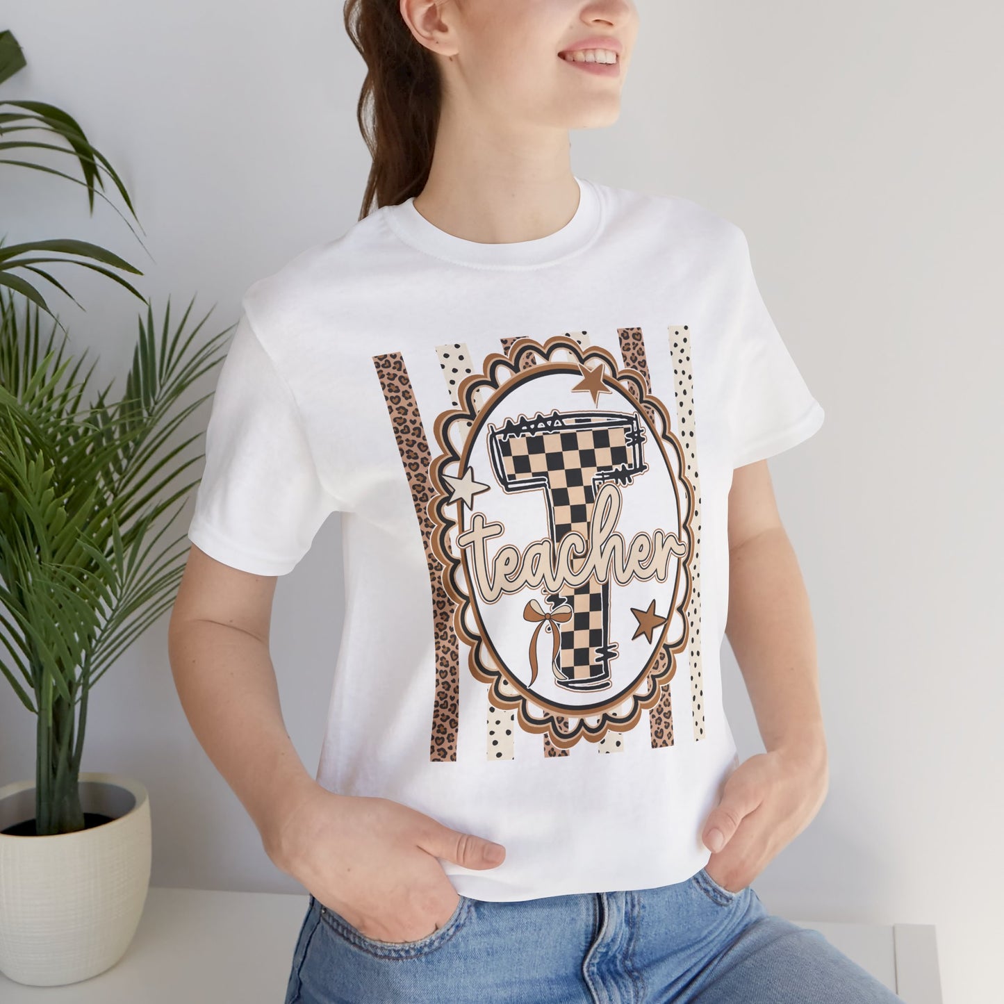 Teacher Monogram Tee — Number 1 Checkered Design