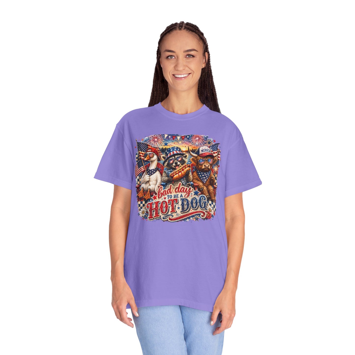 Patriotic 'Born to Be a Hot Dog' Graphic T-Shirt