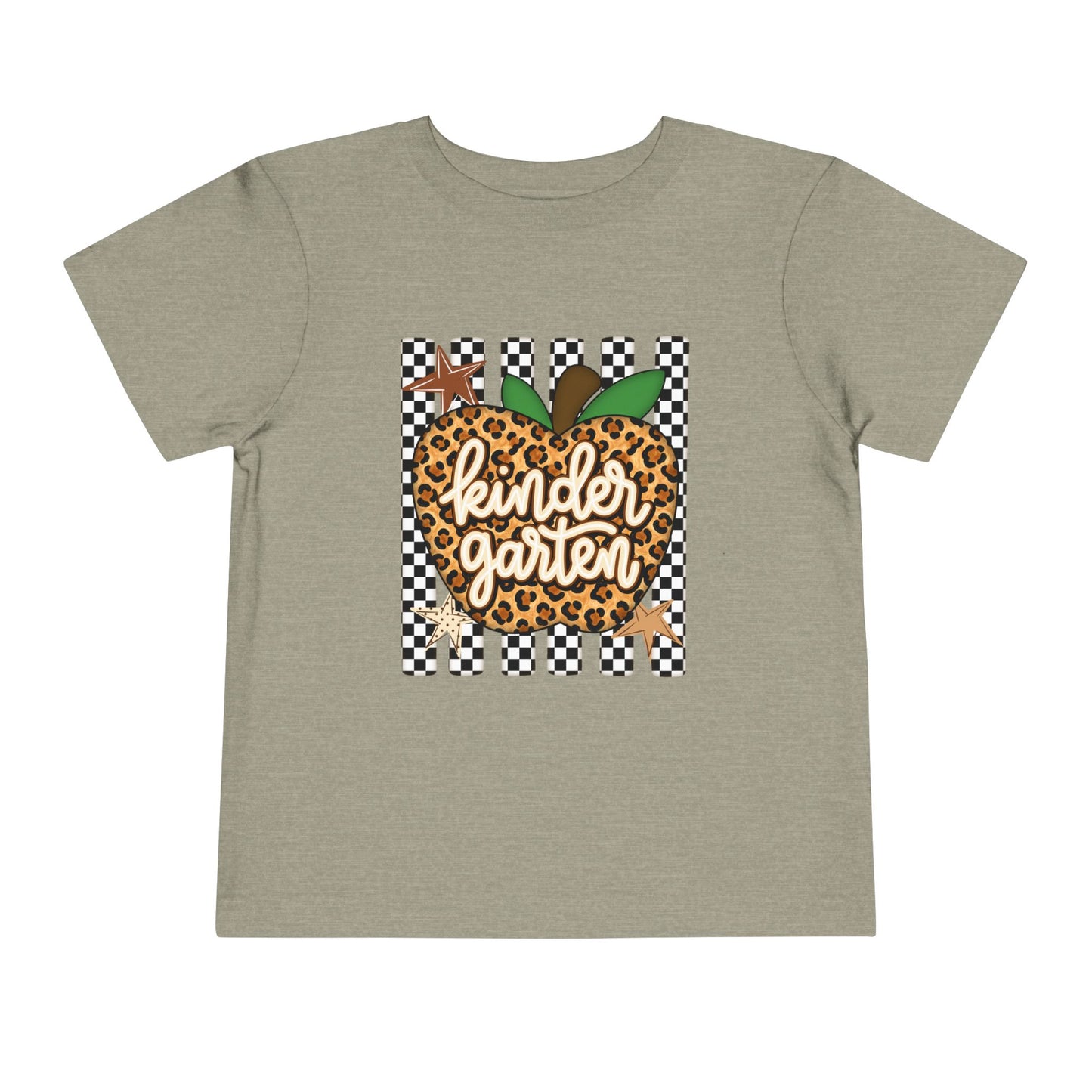 Kindergarten Leopard Apple Toddler Tee — Back-to-School Cute Checkered Shirt