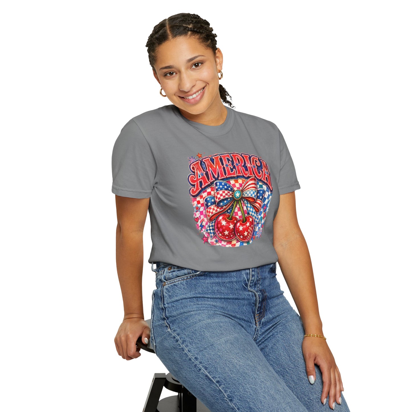 America Cherry Graphic T-Shirt — Patriotic 4th of July Tee