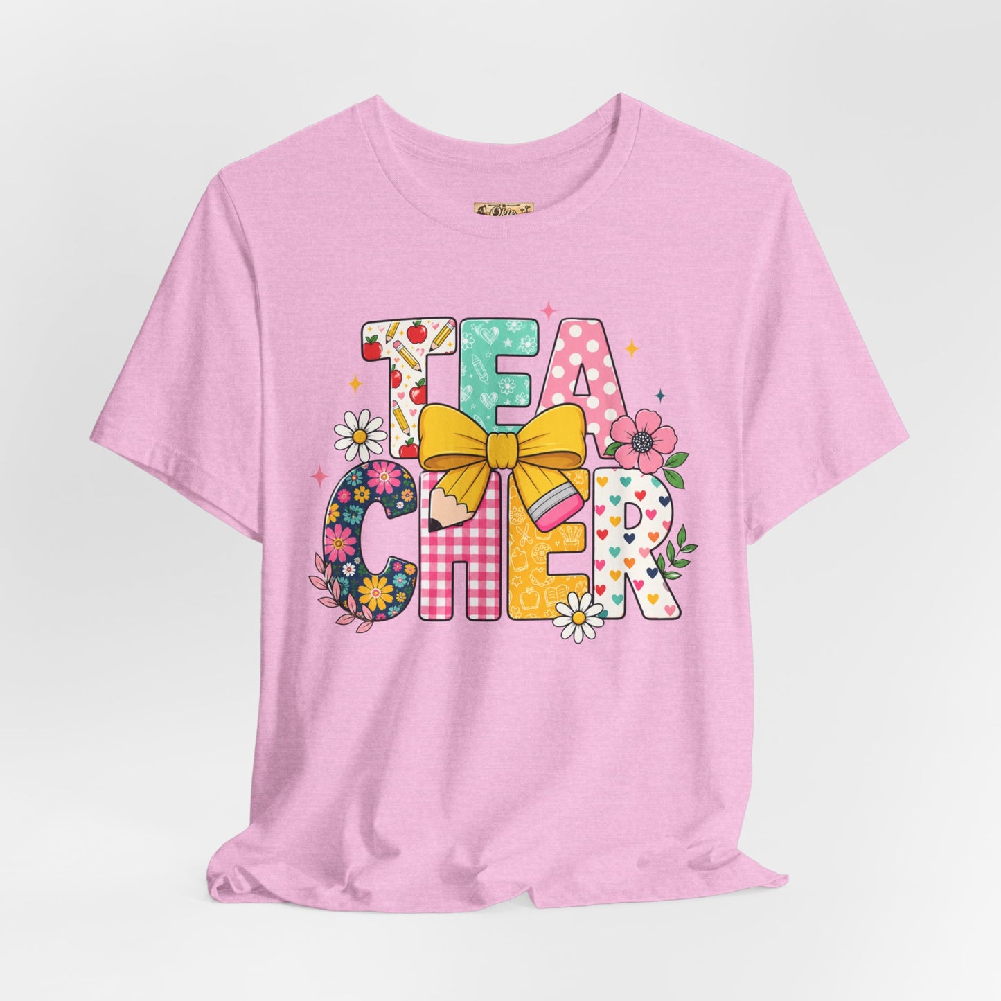 Teacher Floral Bow T-Shirt — Cute 'Teach er' Colorful School Shirt for Teachers