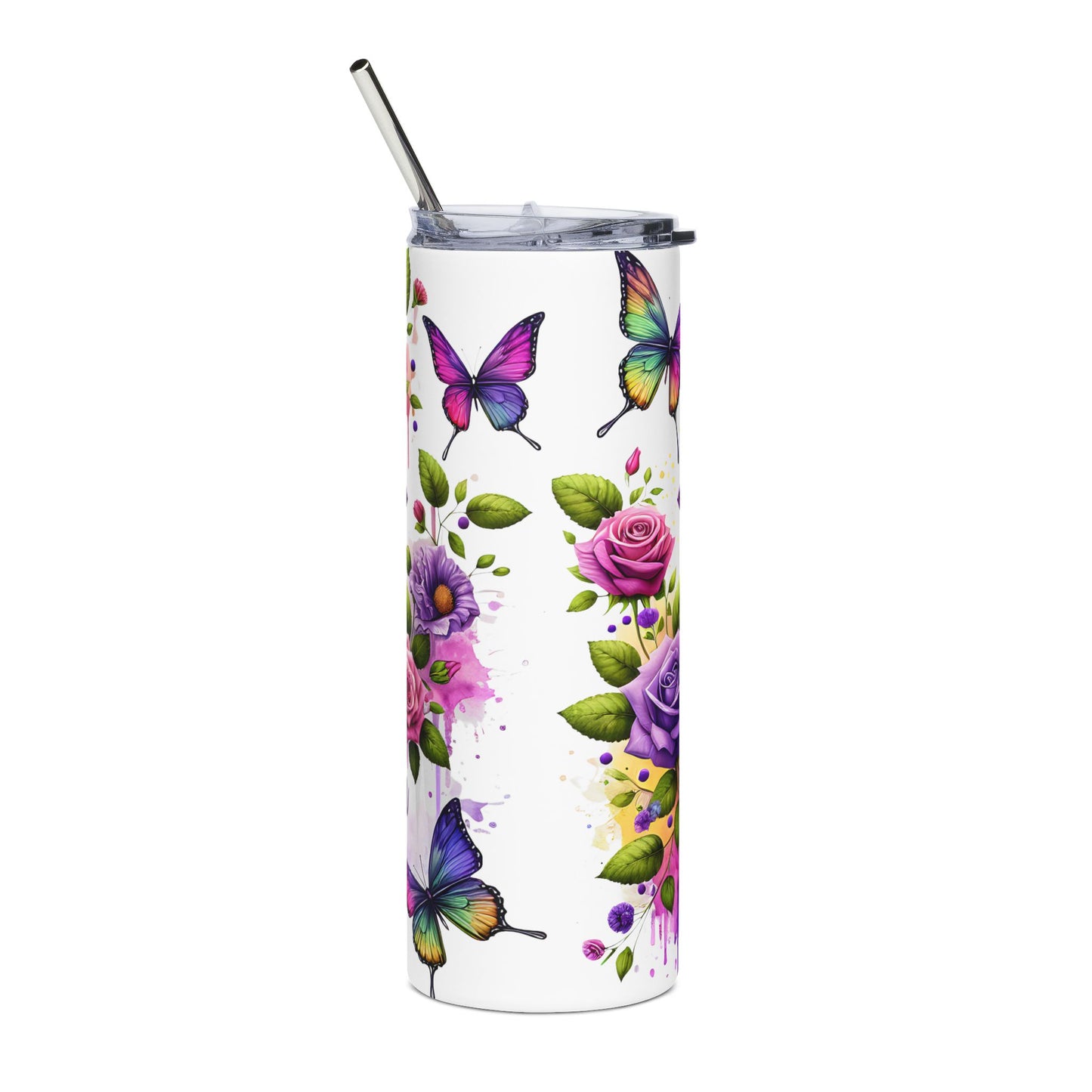 20oz Floral Cross Stainless Steel Tumbler with Sunflowers & Butterflies