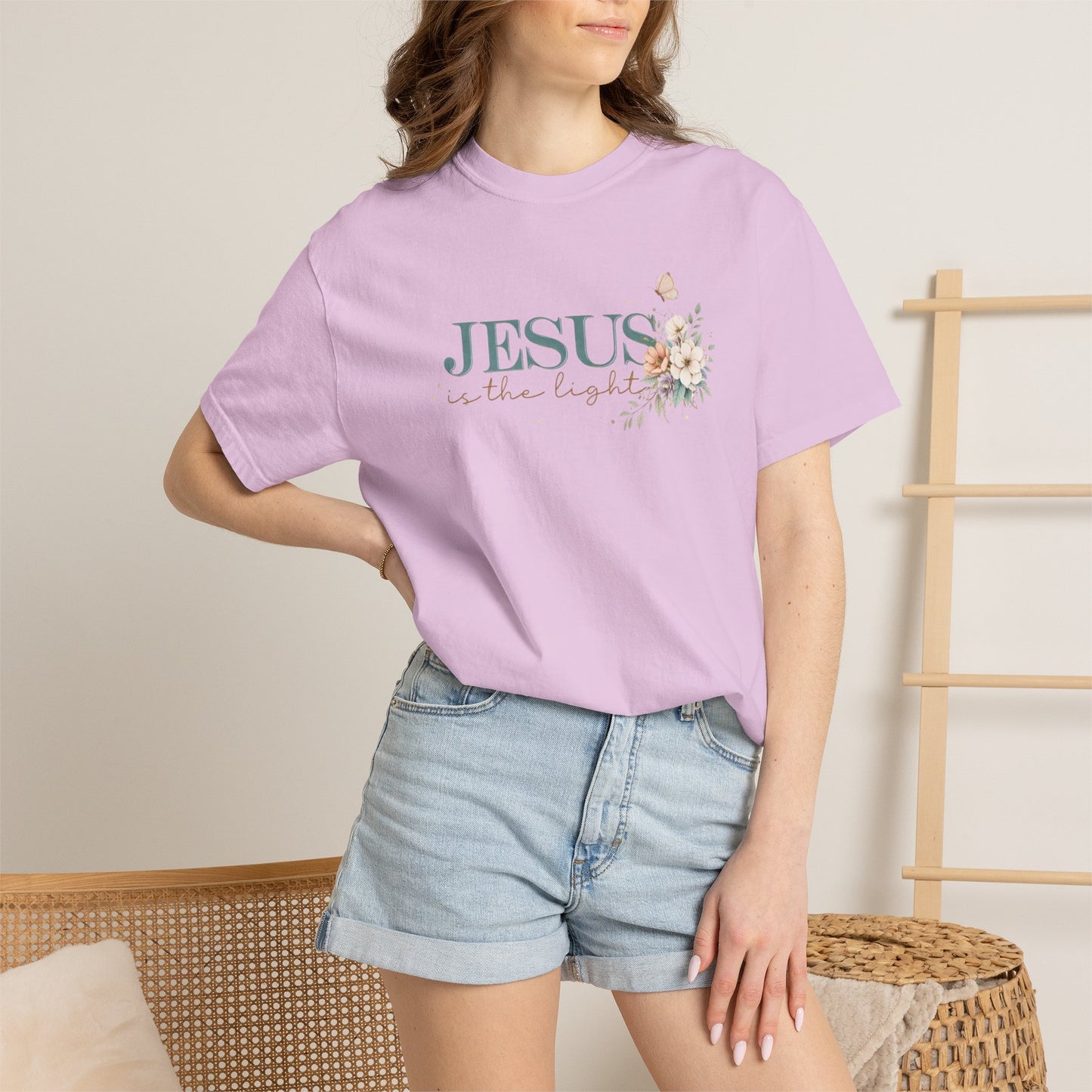 Jesus Is the Light T-Shirt — Floral Cross Christian Tee (Walking in Faith)