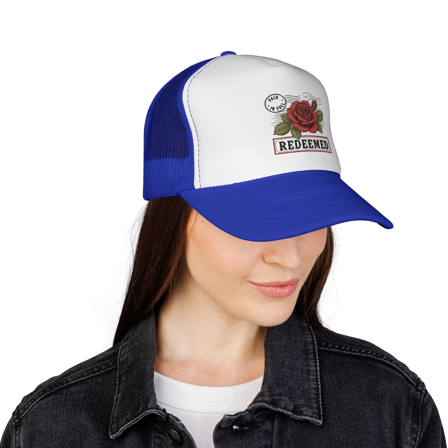 Redeemed Rose Trucker Cap - Vintage Floral Faith Hat