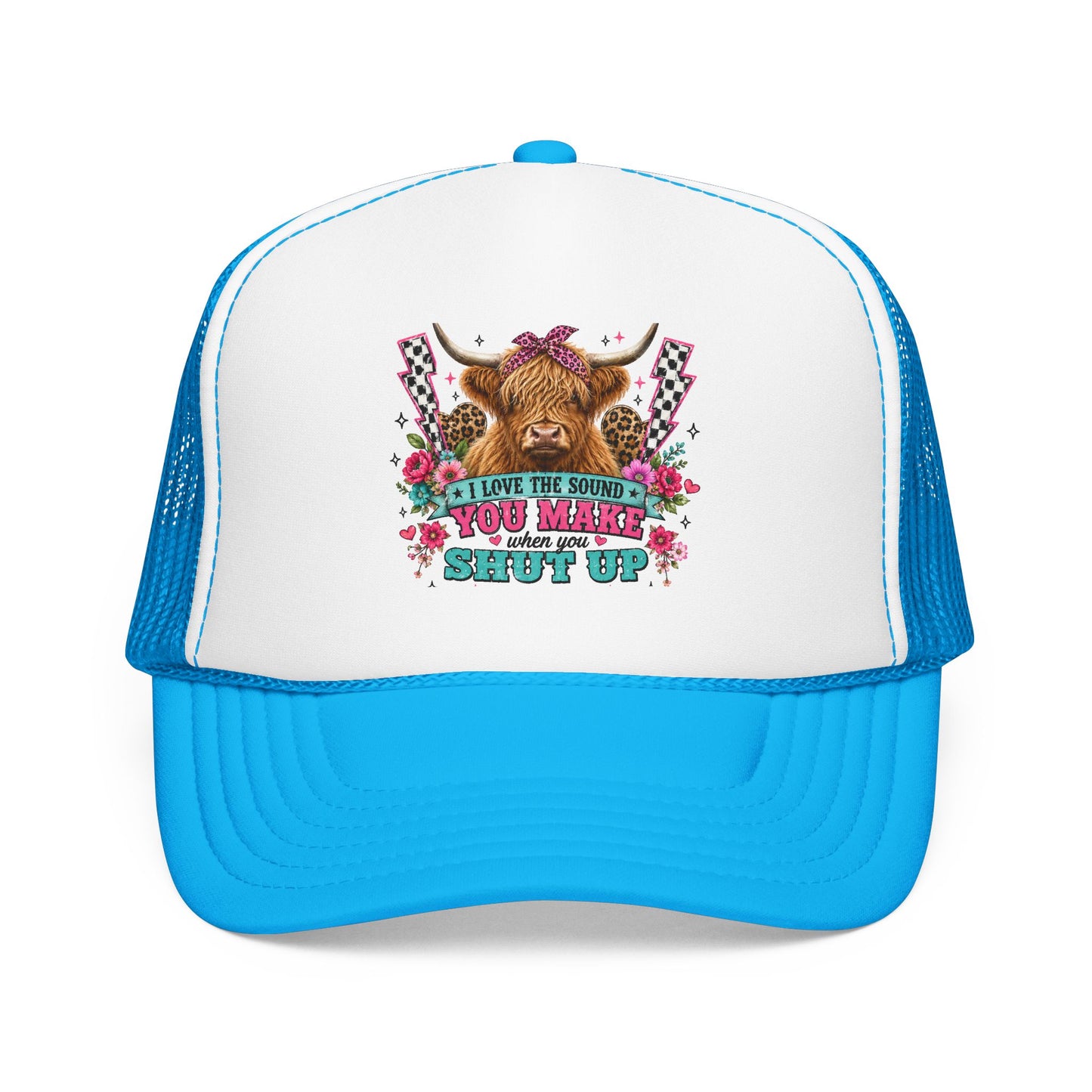 Cow Skull Trucker Hat – “I Love the Sound You Make When You Shut Up” Floral Western Cap