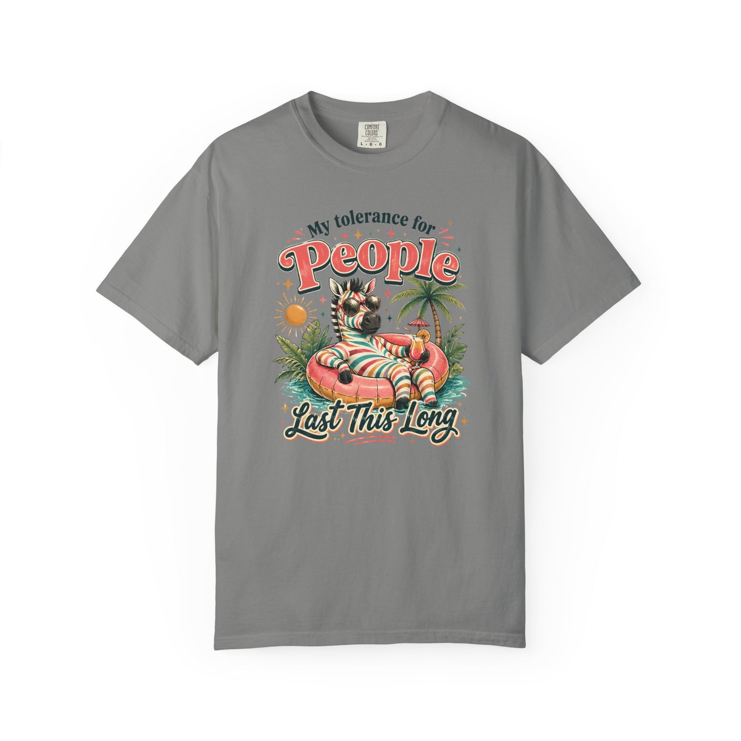"My Tolerance for People Lasts This Long" Retro Cat Pool Float Graphic Tee