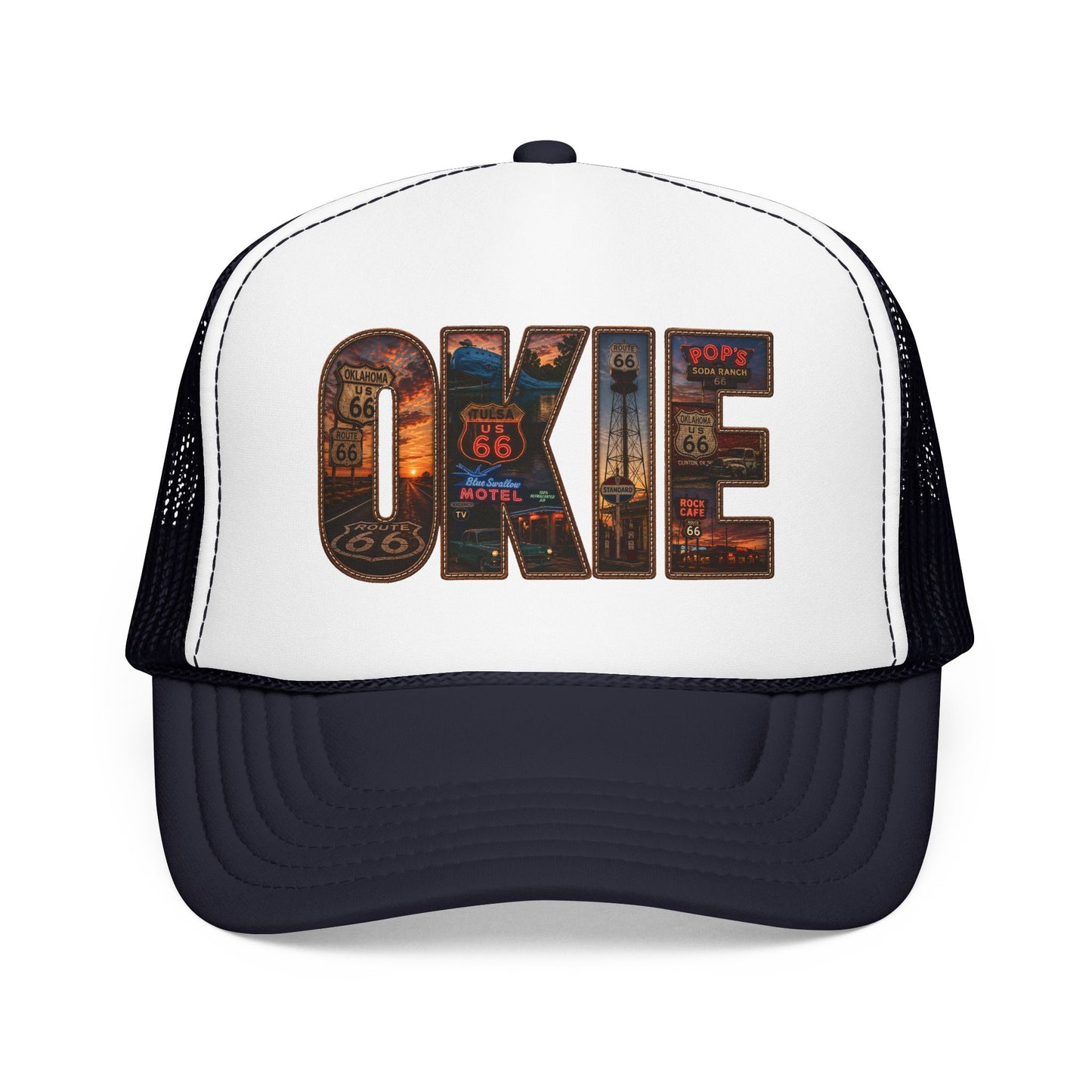 Route 66 Trucker Hat — Vintage 'ONE' Road Sign Graphic Foam Cap
