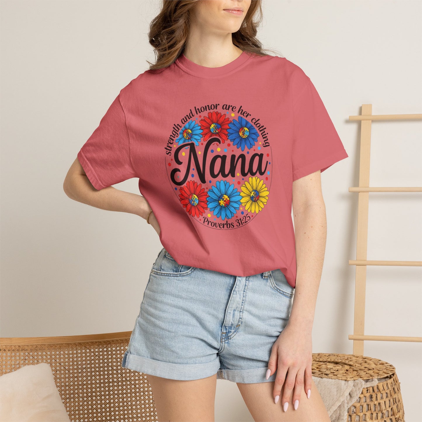 Nana Floral Proverbs T-Shirt — “Strength and Honor” Grandma Gift