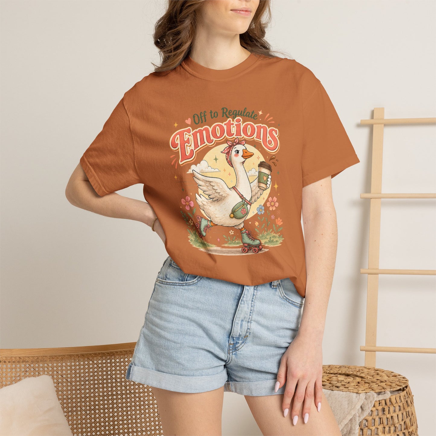 Emotions Duck Graphic T-Shirt — "Off to Regulate" Vintage Coffee Tee