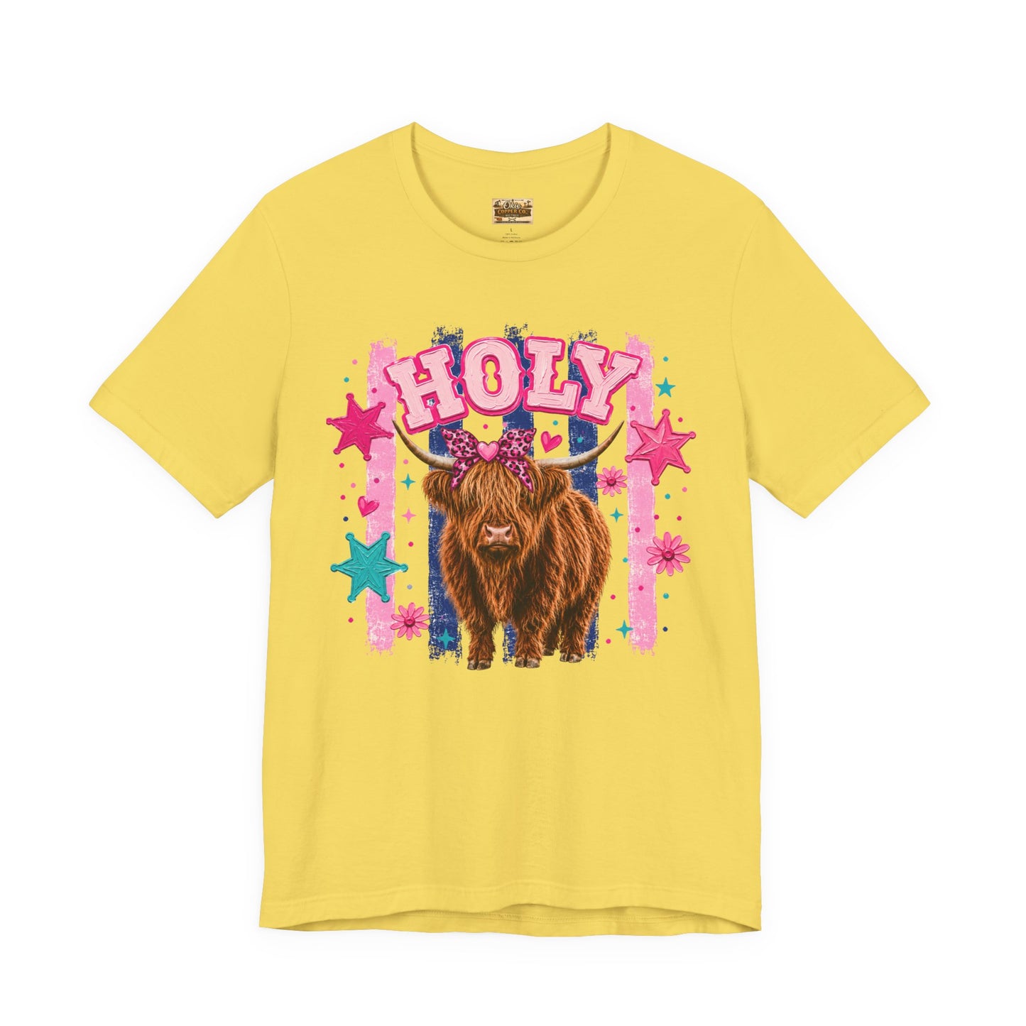 Holy Cow Highland Cow Graphic Tee — Cute Pastel Ranch Shirt