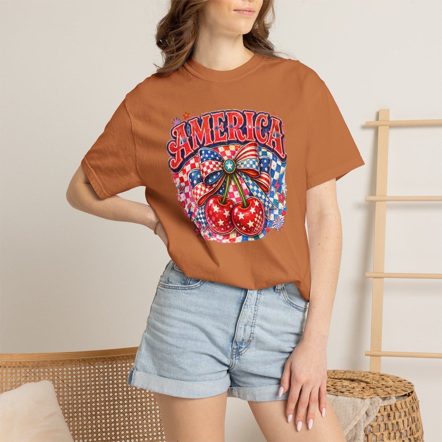 America Cherry Graphic T-Shirt — Patriotic 4th of July Tee