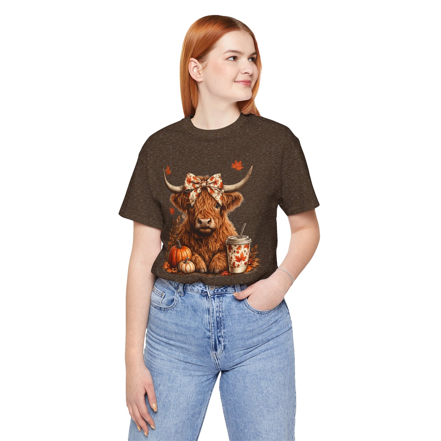 Autumn Highland Cow Tee — Fall Pumpkin Latte Graphic T-Shirt