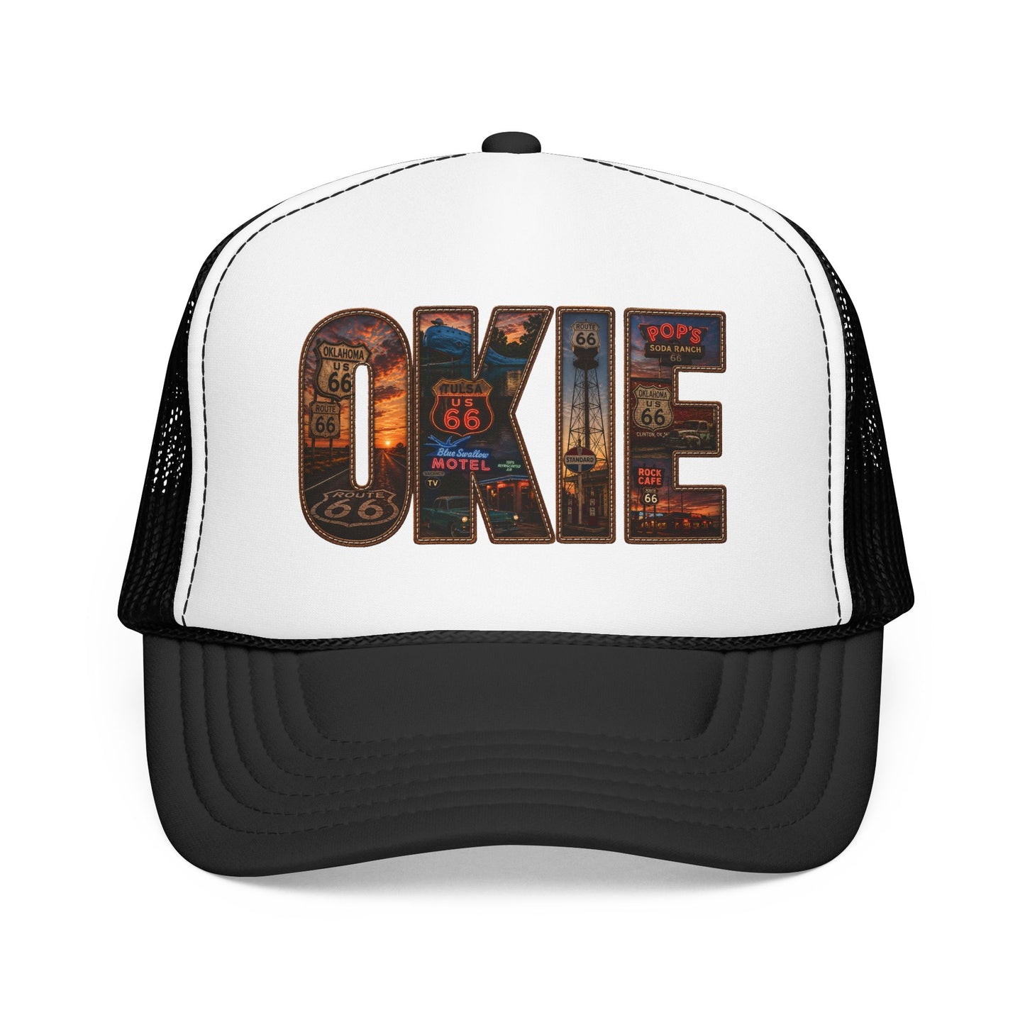 Route 66 Trucker Hat — Vintage 'ONE' Road Sign Graphic Foam Cap
