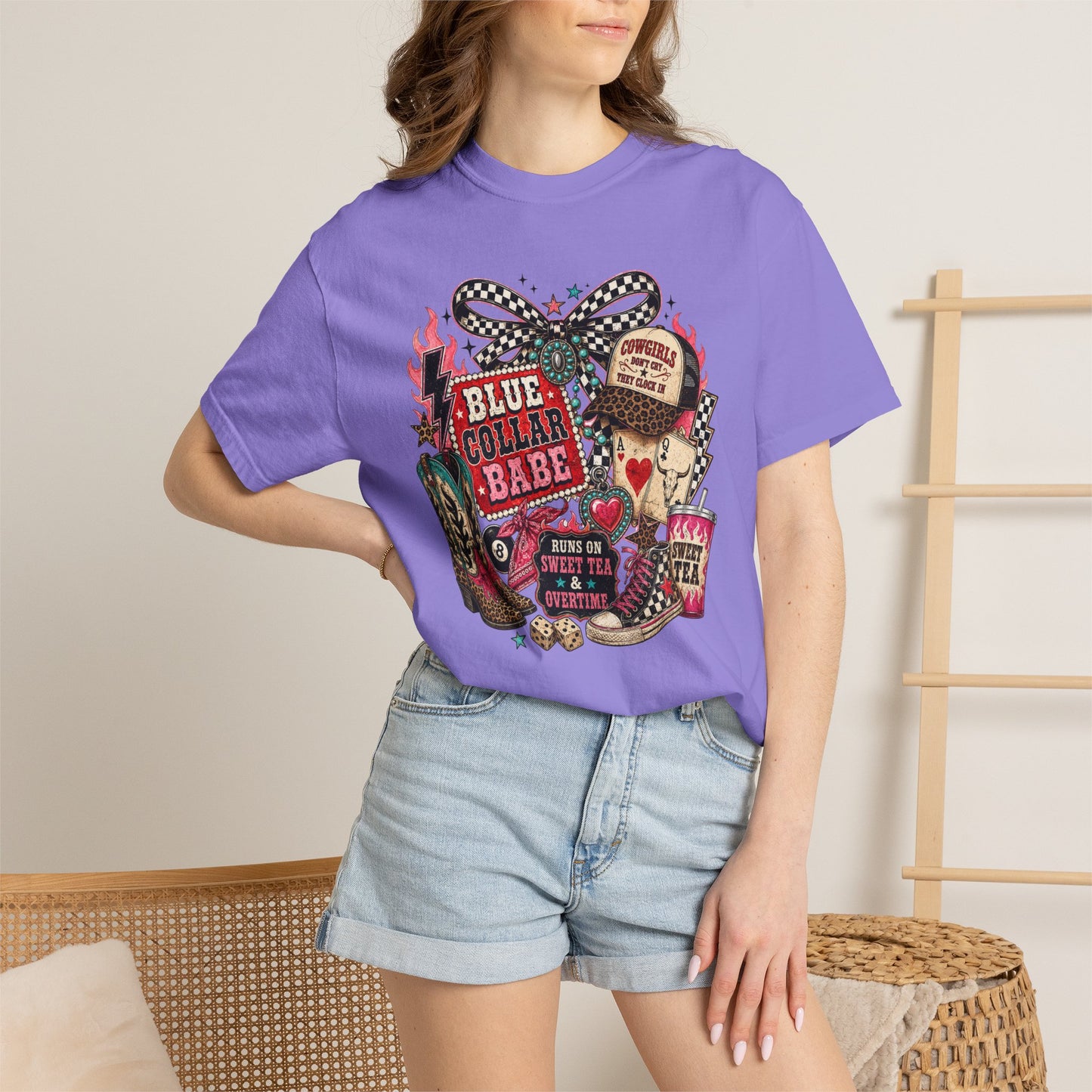 Blue Collar Babe T-Shirt — Retro Cowgirl Graphic Tee