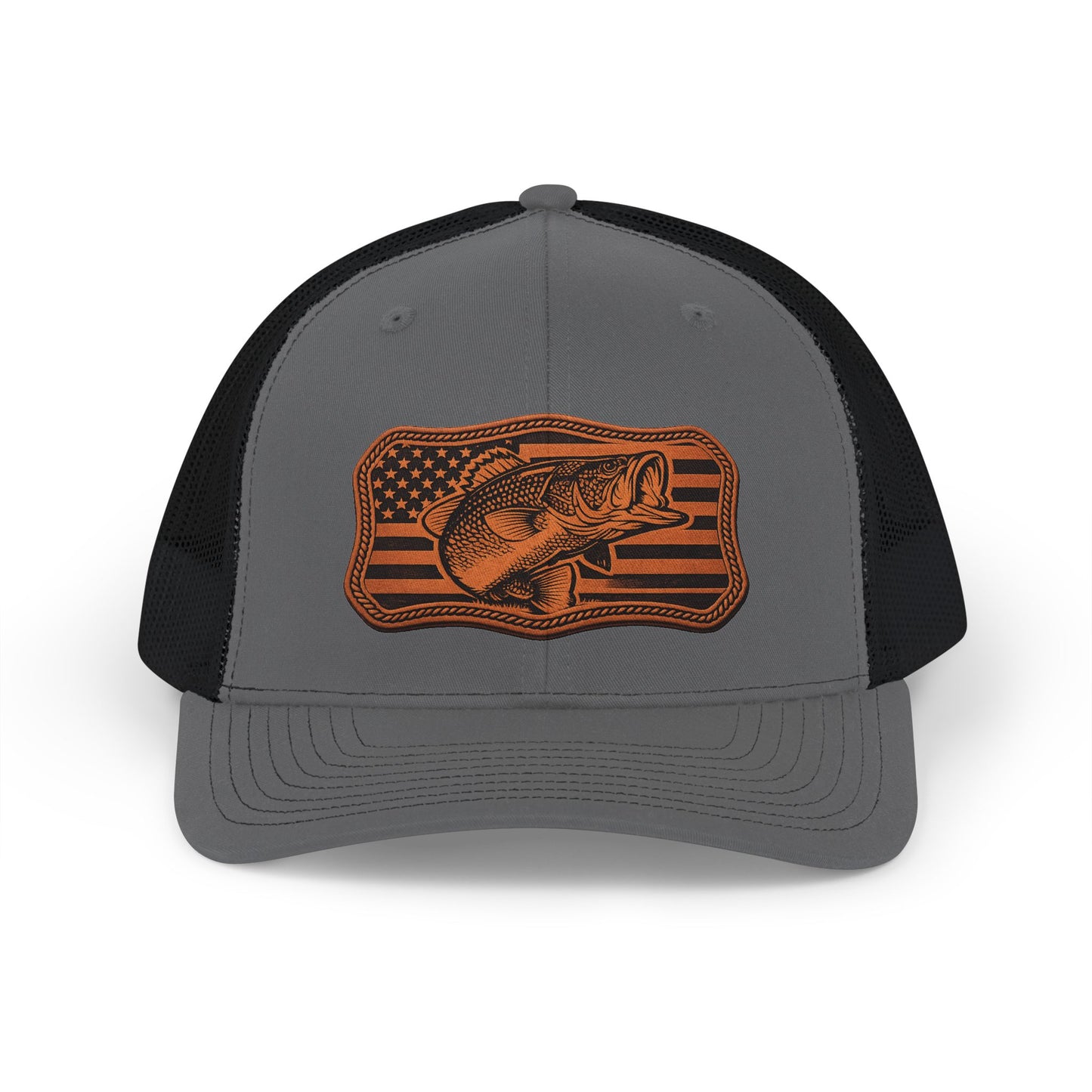 Trucker Hat — Leather Patch Bass Flag Design