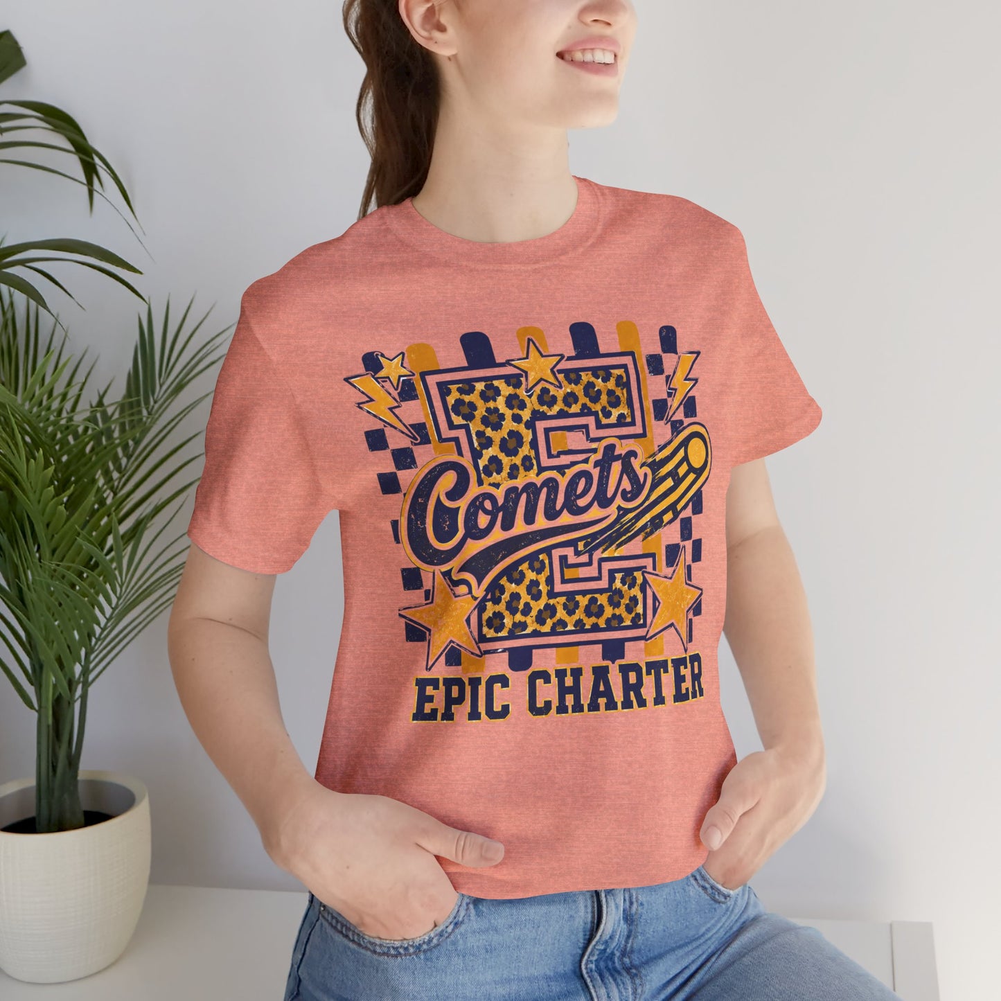 Comets Epic Charter Baseball T-Shirt — Leopard Letter Sports Tee