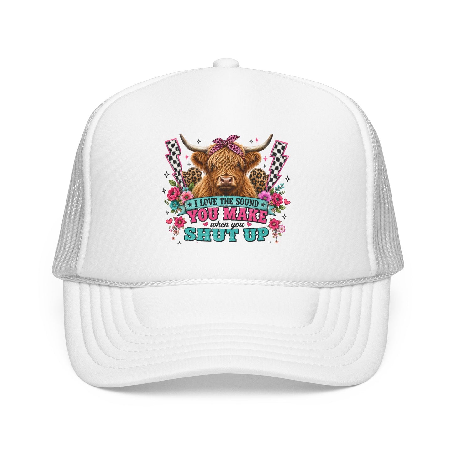Cow Skull Trucker Hat – “I Love the Sound You Make When You Shut Up” Floral Western Cap
