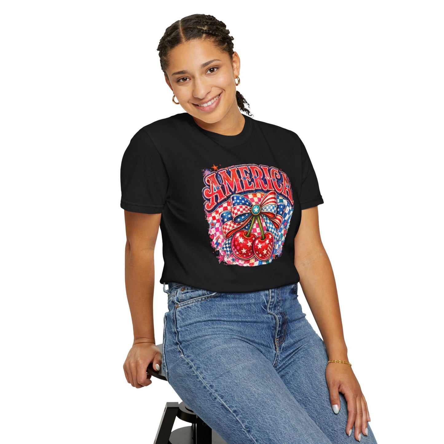 America Cherry Graphic T-Shirt — Patriotic 4th of July Tee