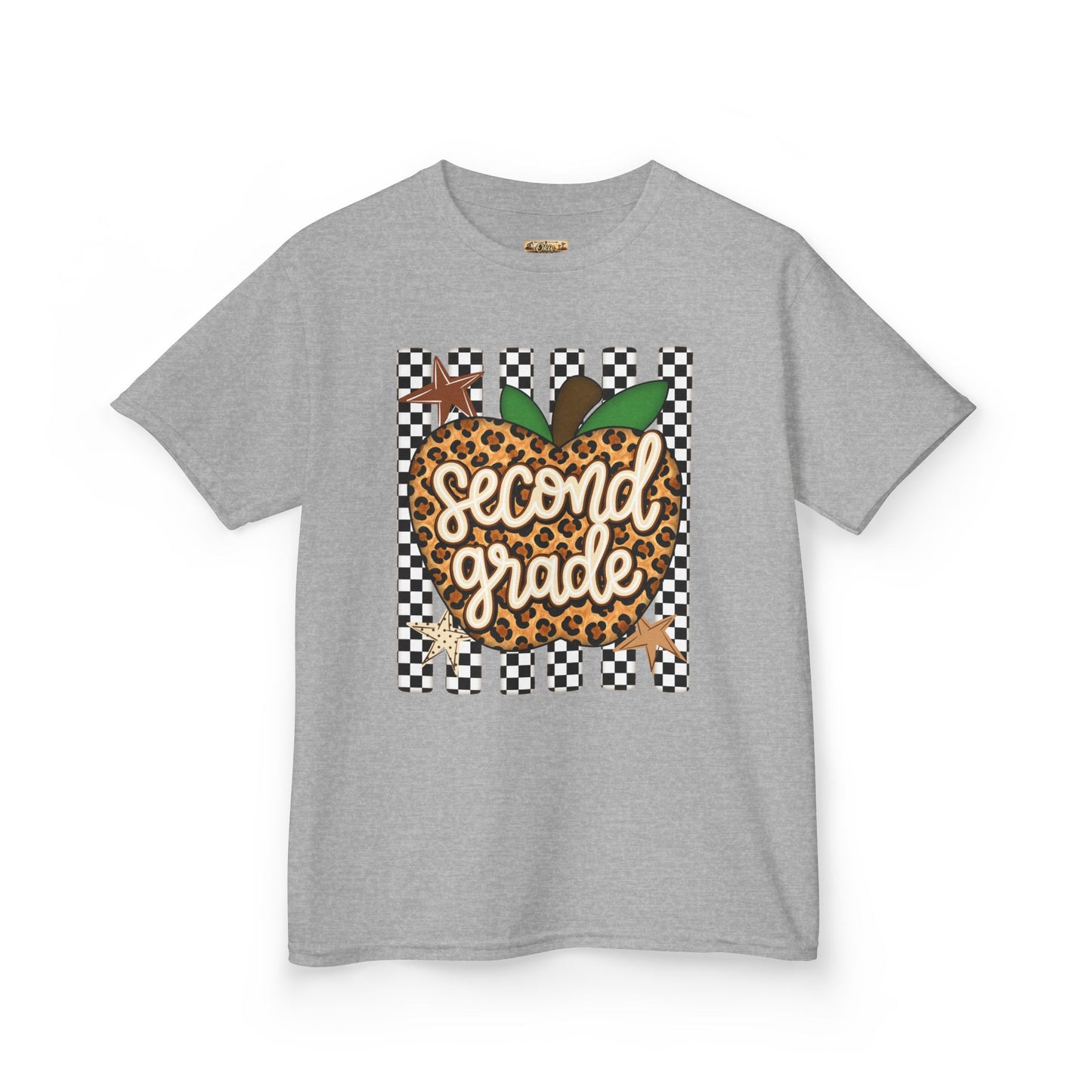 Second Grade Leopard Apple Kids T-Shirt — Back-to-School Teacher Appreciation Tee