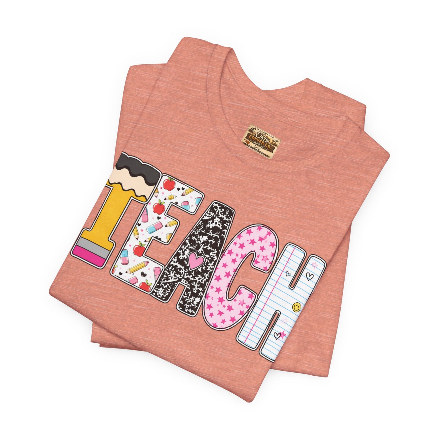Teach Colorblock Graphic Tee – Cute Patterned Teacher T-Shirt
