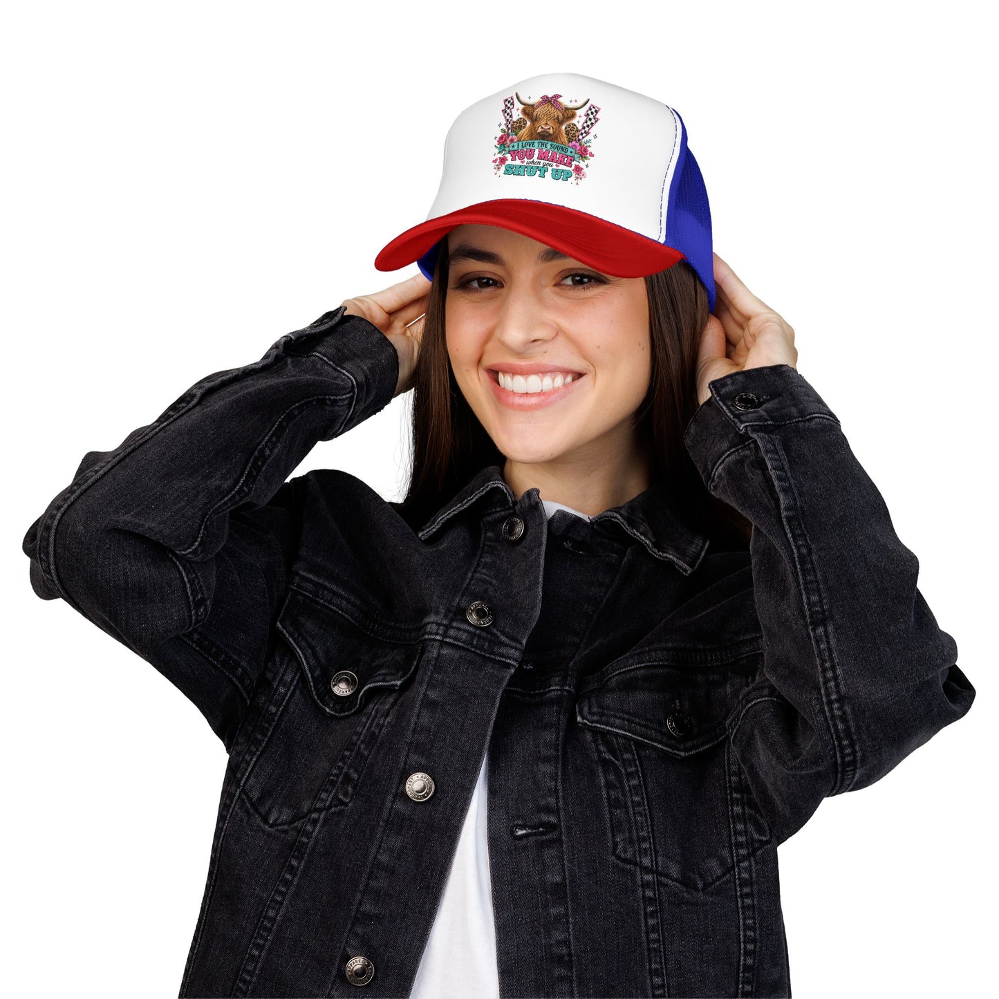 Cow Skull Trucker Hat – “I Love the Sound You Make When You Shut Up” Floral Western Cap