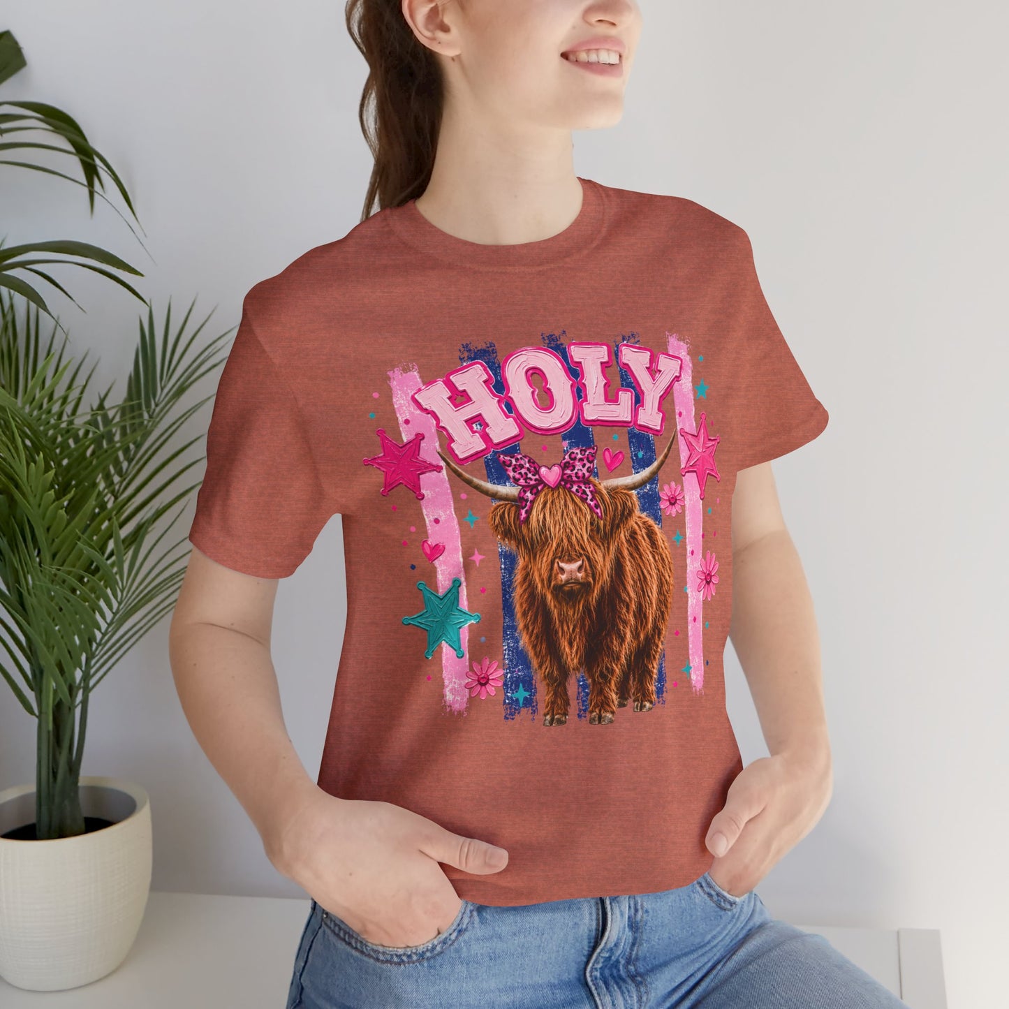Holy Cow Highland Cow Graphic Tee — Cute Pastel Ranch Shirt