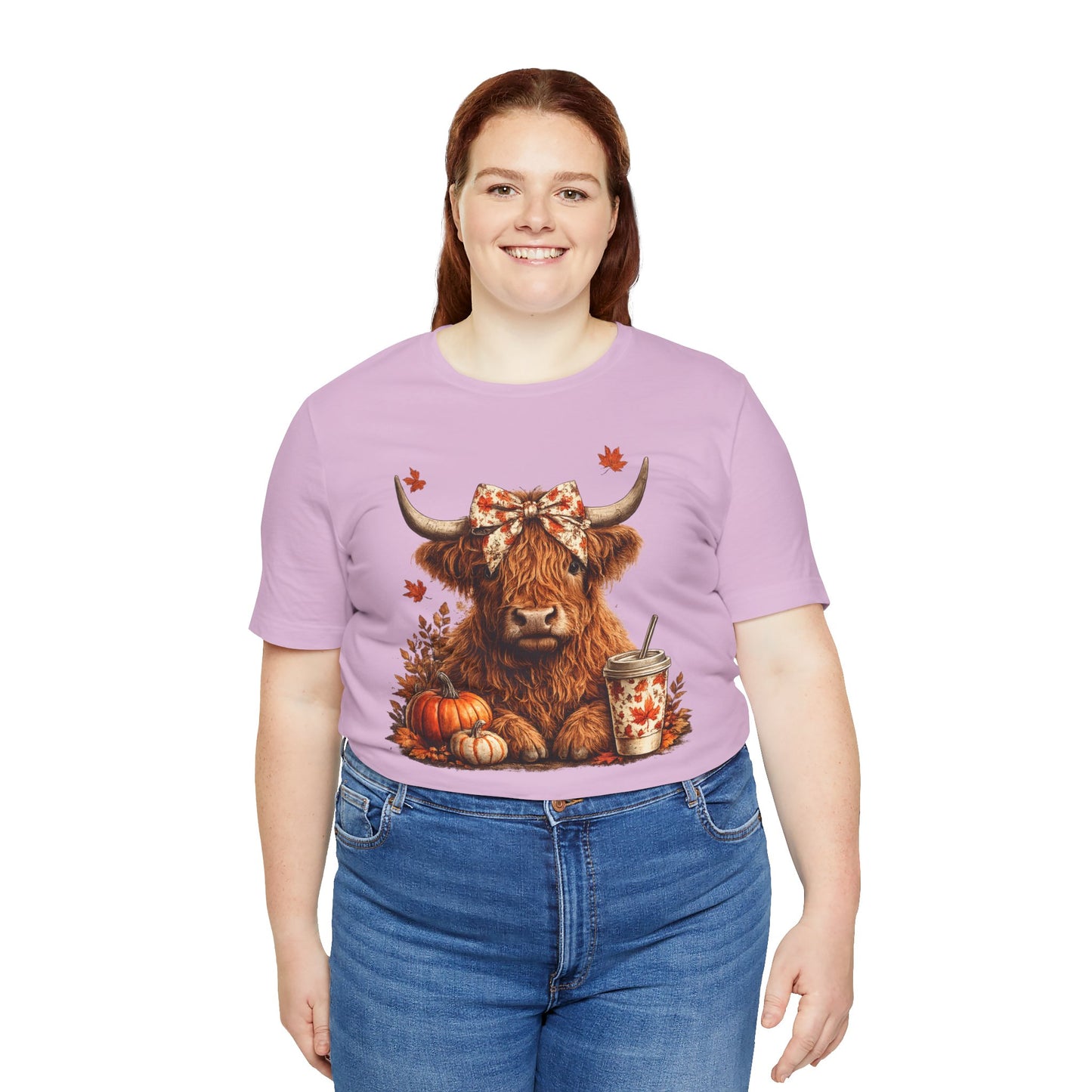 Autumn Highland Cow Tee — Fall Pumpkin Latte Graphic T-Shirt