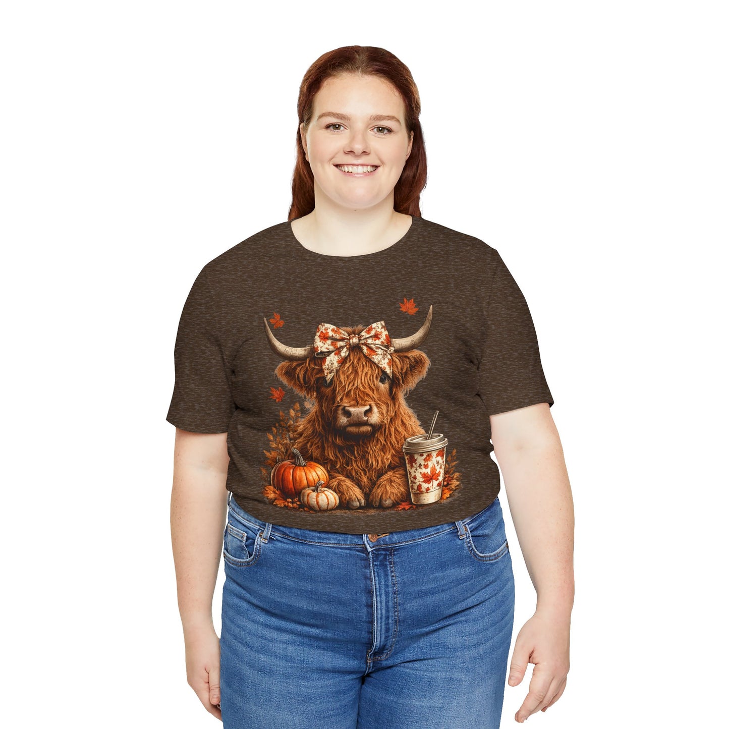 Autumn Highland Cow Tee — Fall Pumpkin Latte Graphic T-Shirt