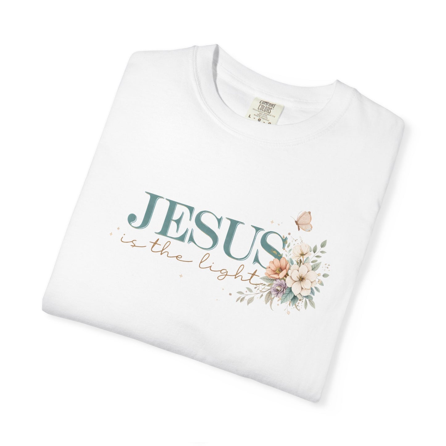 Jesus Is the Light T-Shirt — Floral Cross Christian Tee (Walking in Faith)